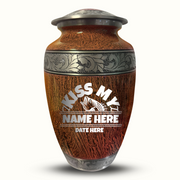Custom Aluminum Human Urn - Elevate Collection - Funny Fishing Design - Distressed Finish - 200 Cubic Inch