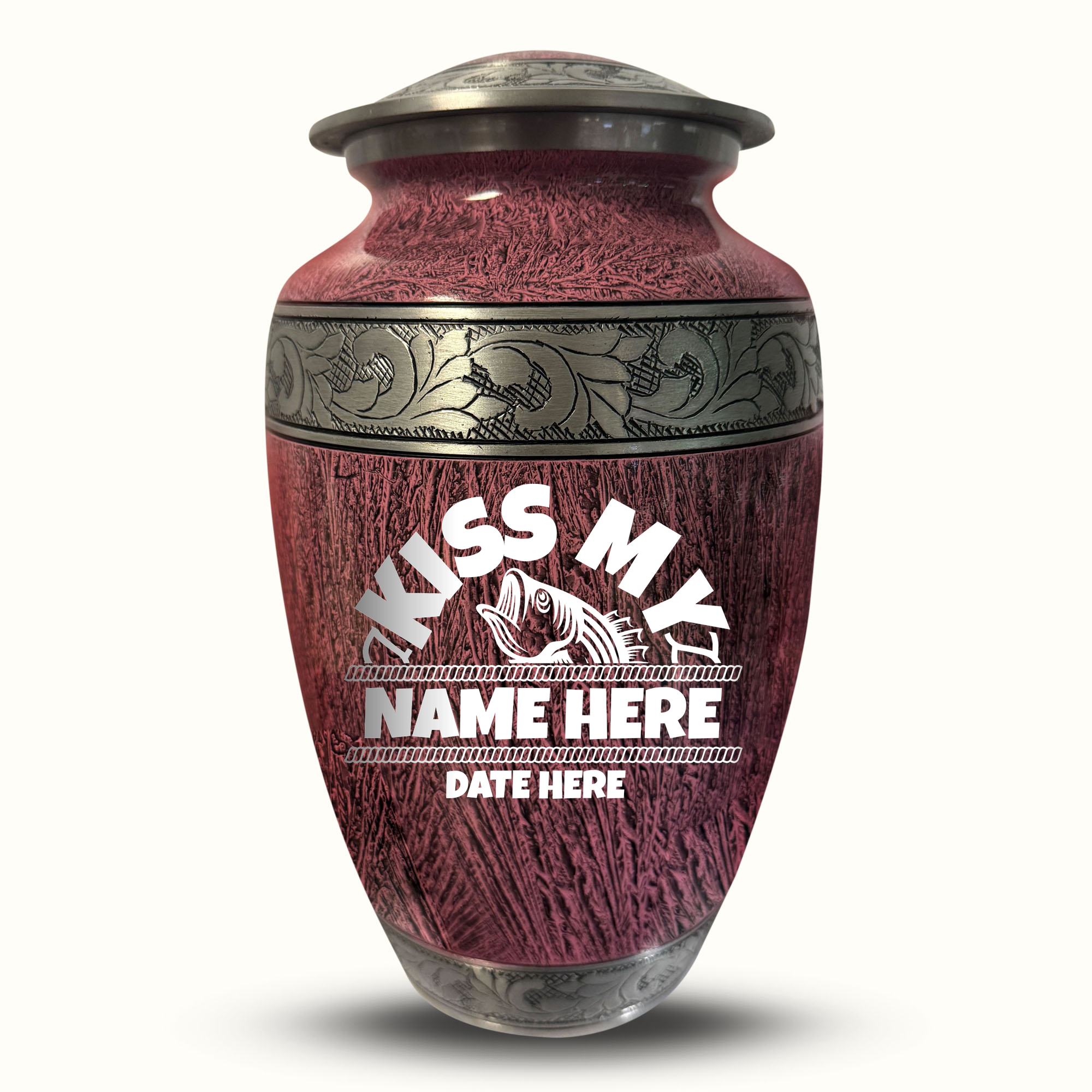 Custom Large Cremation Urn for Human Ashes - Elevate Collection - Funny Fishing Design - Distressed Finish - 200 Cubic Inch