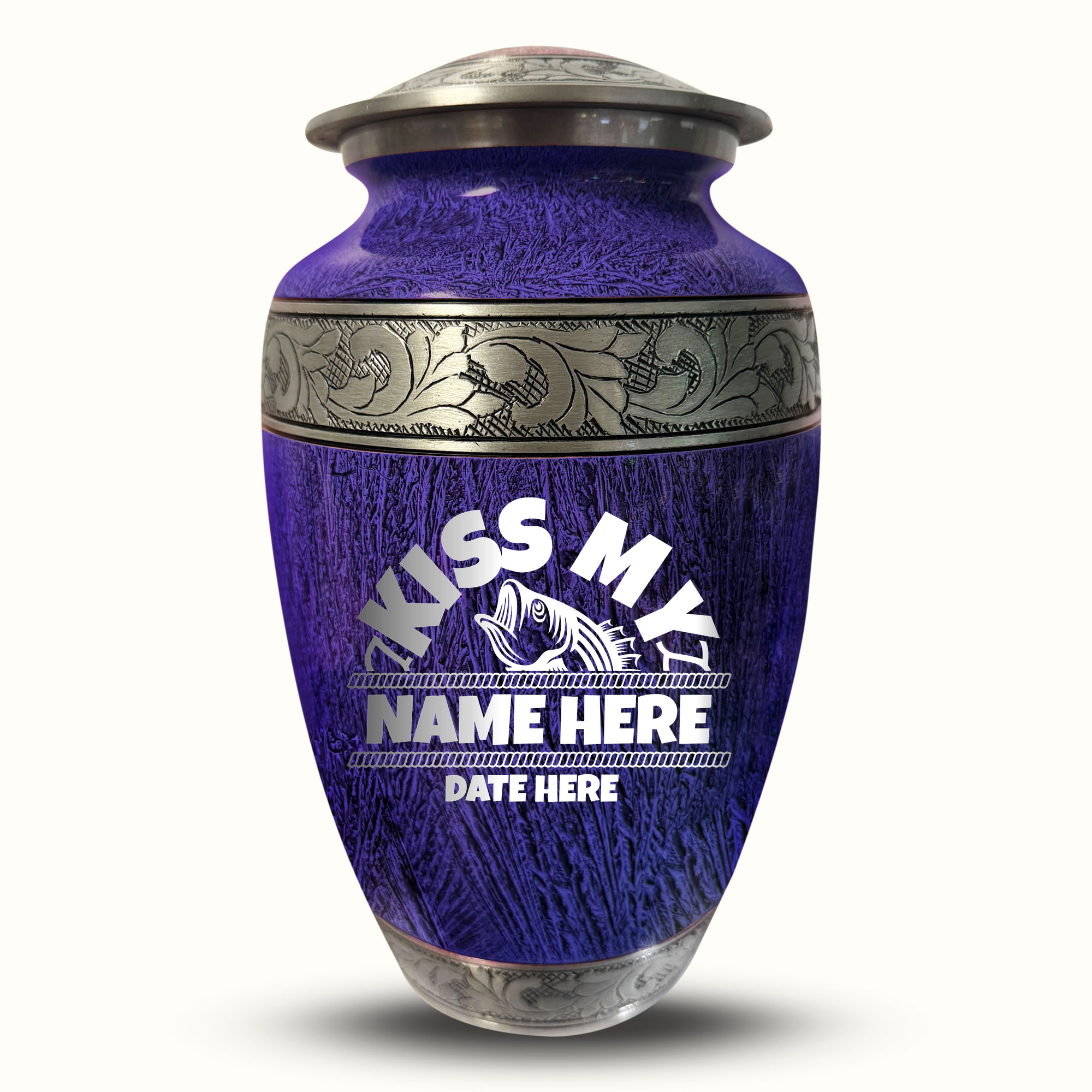 Custom Large Cremation Urn for Human Ashes - Elevate Collection - Funny Fishing Design - Distressed Finish - 200 Cubic Inch