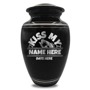Spotted Black Aluminum with Silver Rim Human Cremation Urn - 200 Cubic Inch | Bass Fishing Humor
