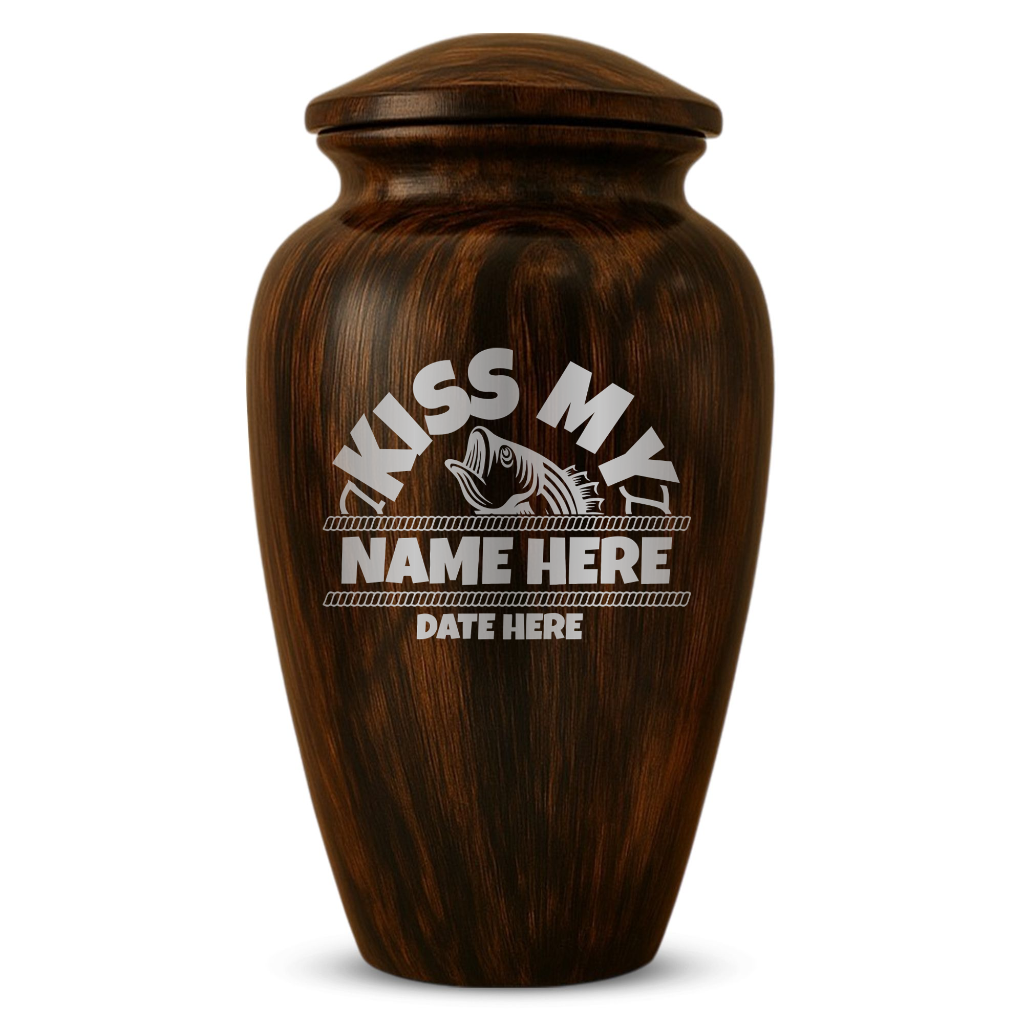 Human Cremation Urn - 200 Cubic Inch - Ingrained Wood Style Finish | Bass Fishing Humor