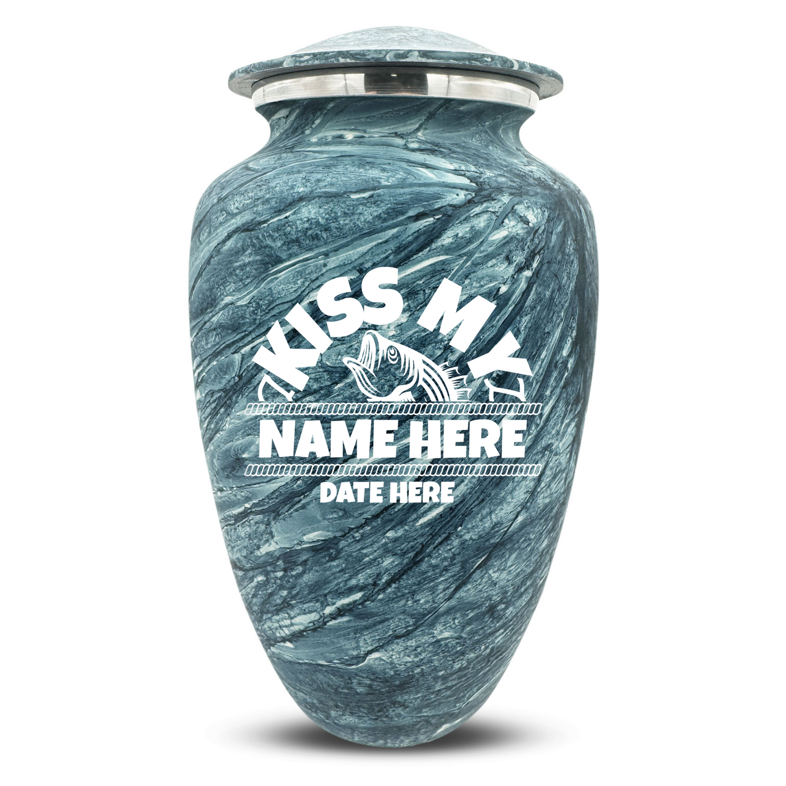 Custom Human Urns - Soft Whisper Collection - Funny Fishing Design - Distressed Finish - 200 Cubic Inch