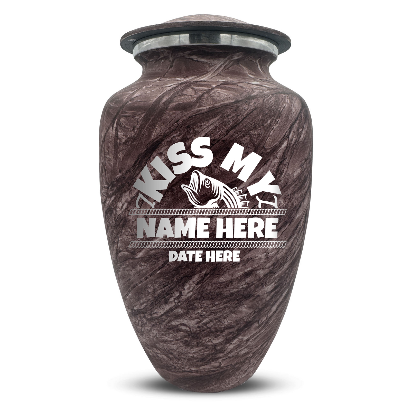 Custom Human Urns - Soft Whisper Collection - Funny Fishing Design - Distressed Finish - 200 Cubic Inch