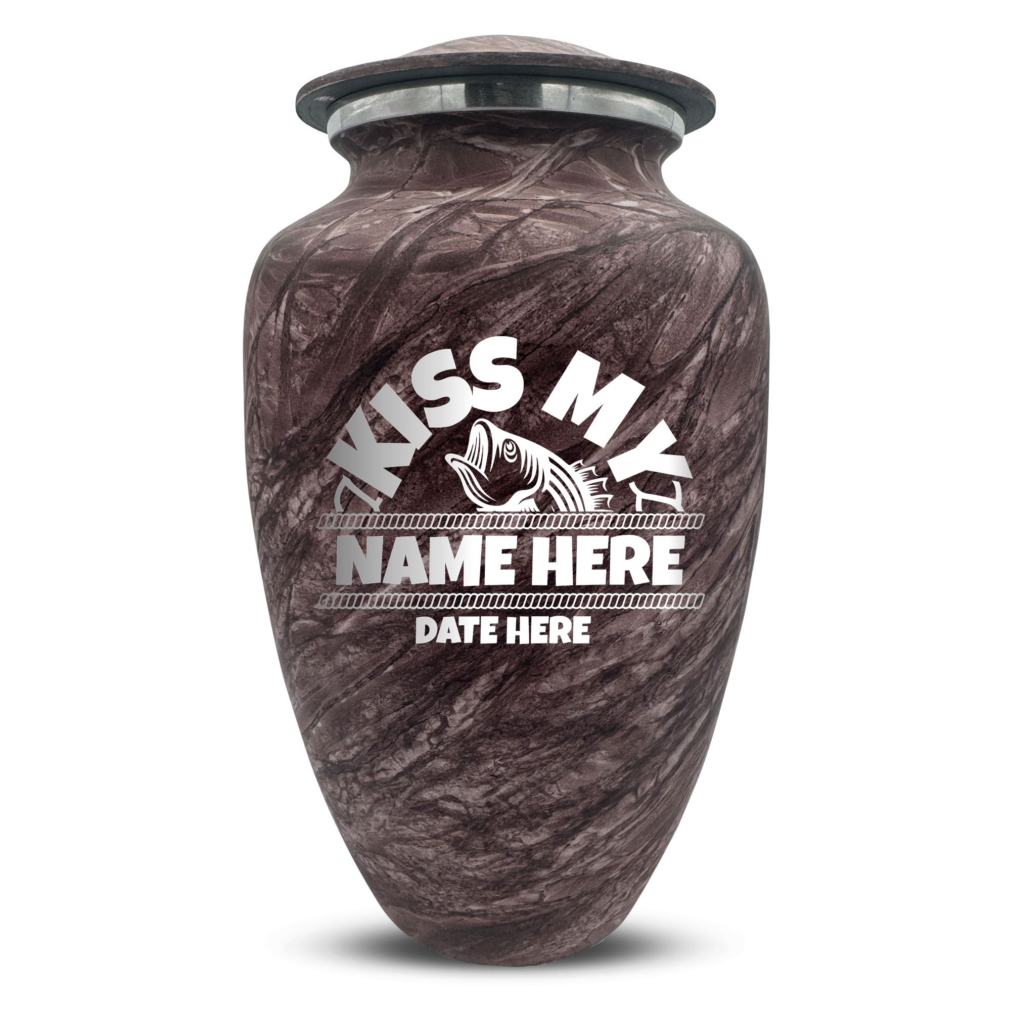 Custom Human Urns - Soft Whisper Collection - Funny Fishing Design - Distressed Finish - 200 Cubic Inch