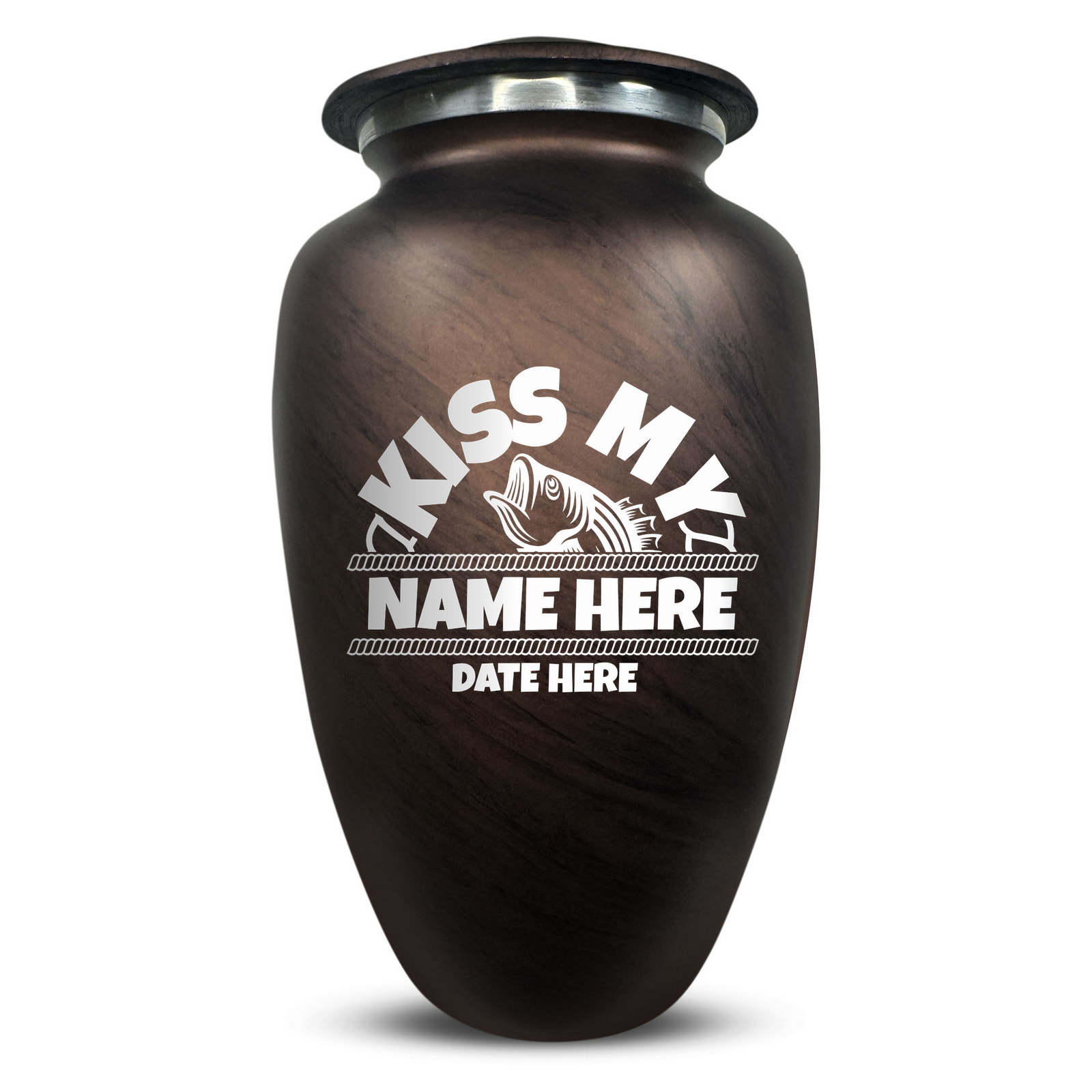 Custom Human Urns - Soft Whisper Collection - Funny Fishing Design - Distressed Finish - 200 Cubic Inch