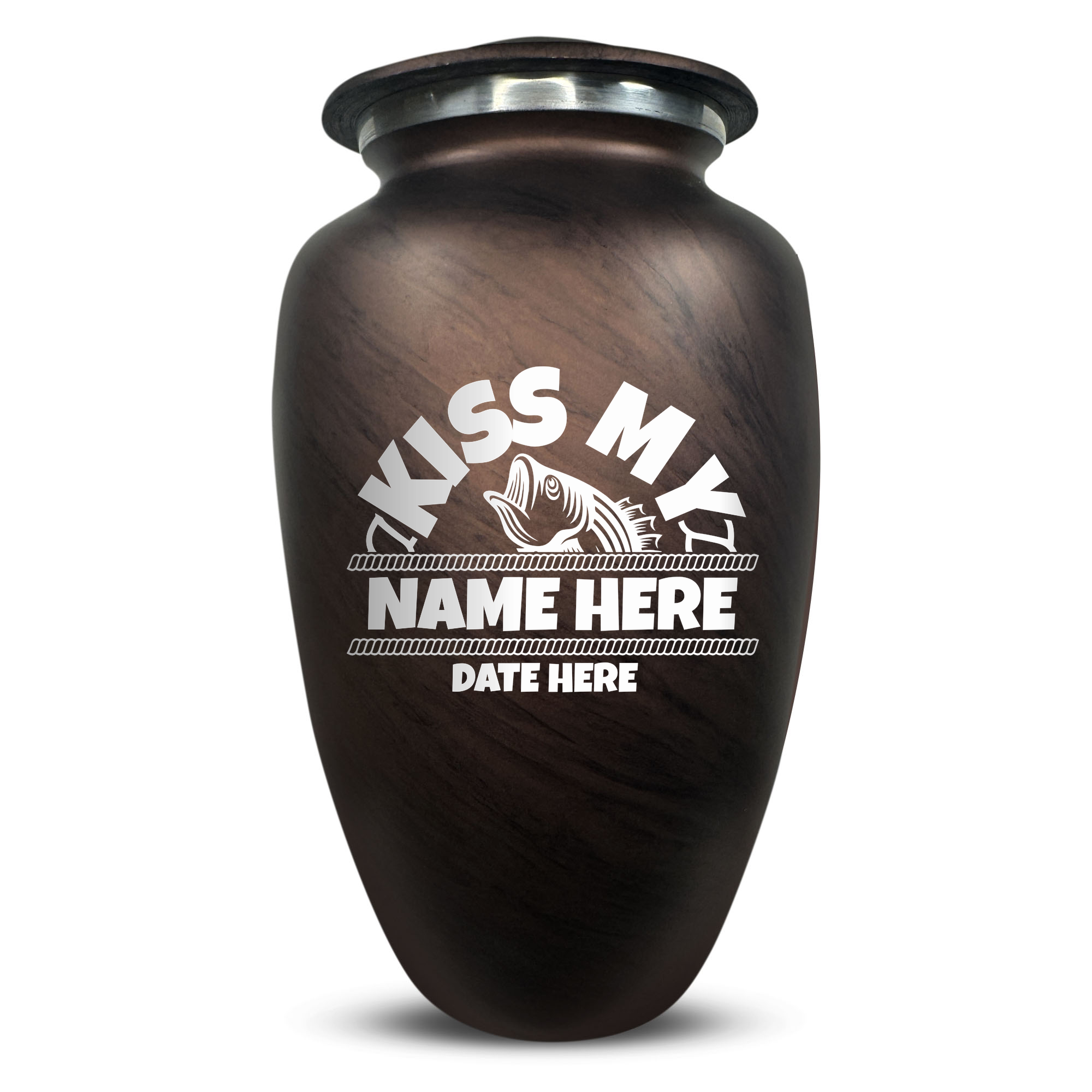 Custom Human Urns - Soft Whisper Collection - Funny Fishing Design - Distressed Finish - 200 Cubic Inch
