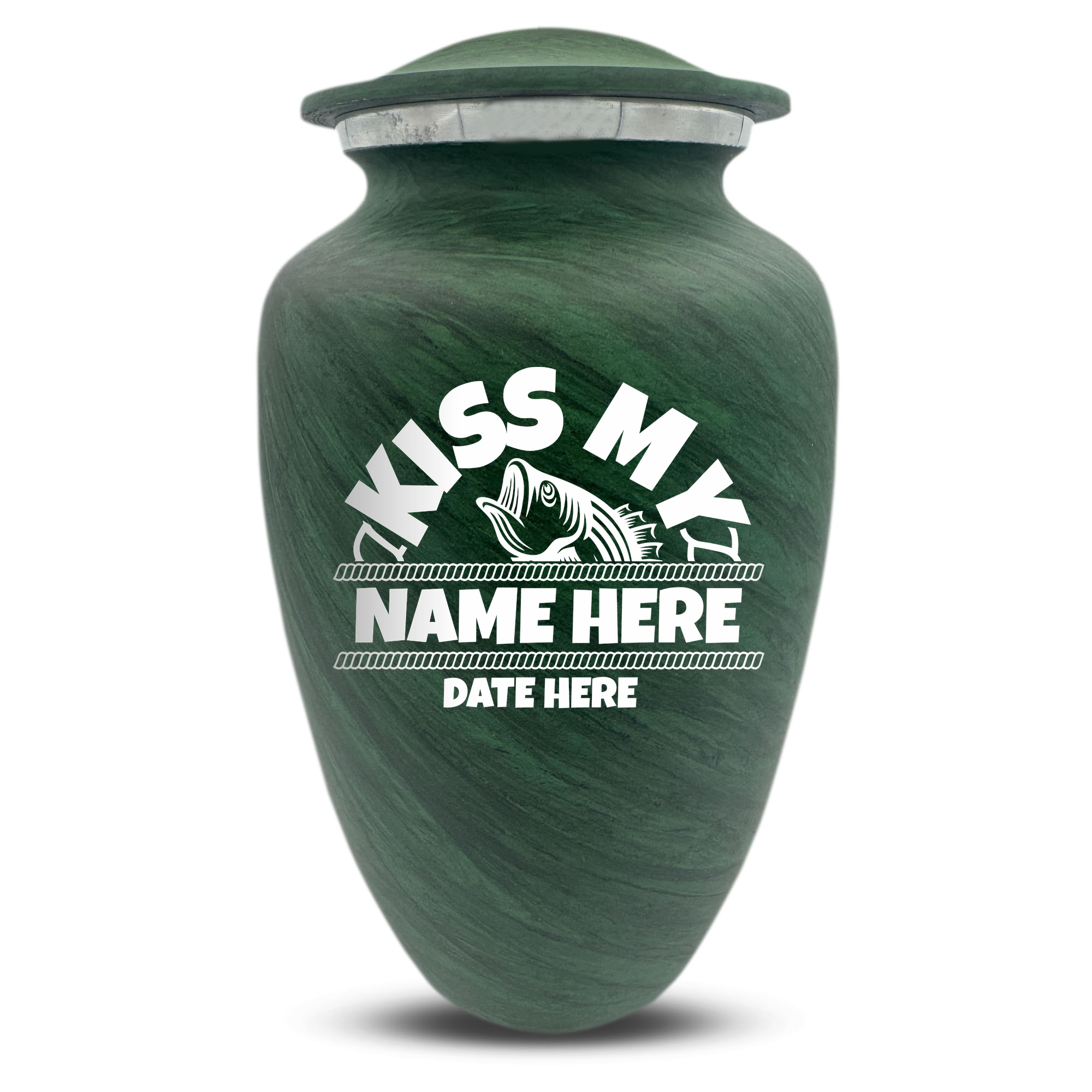 Custom Human Urns - Soft Whisper Collection - Funny Fishing Design - Distressed Finish - 200 Cubic Inch