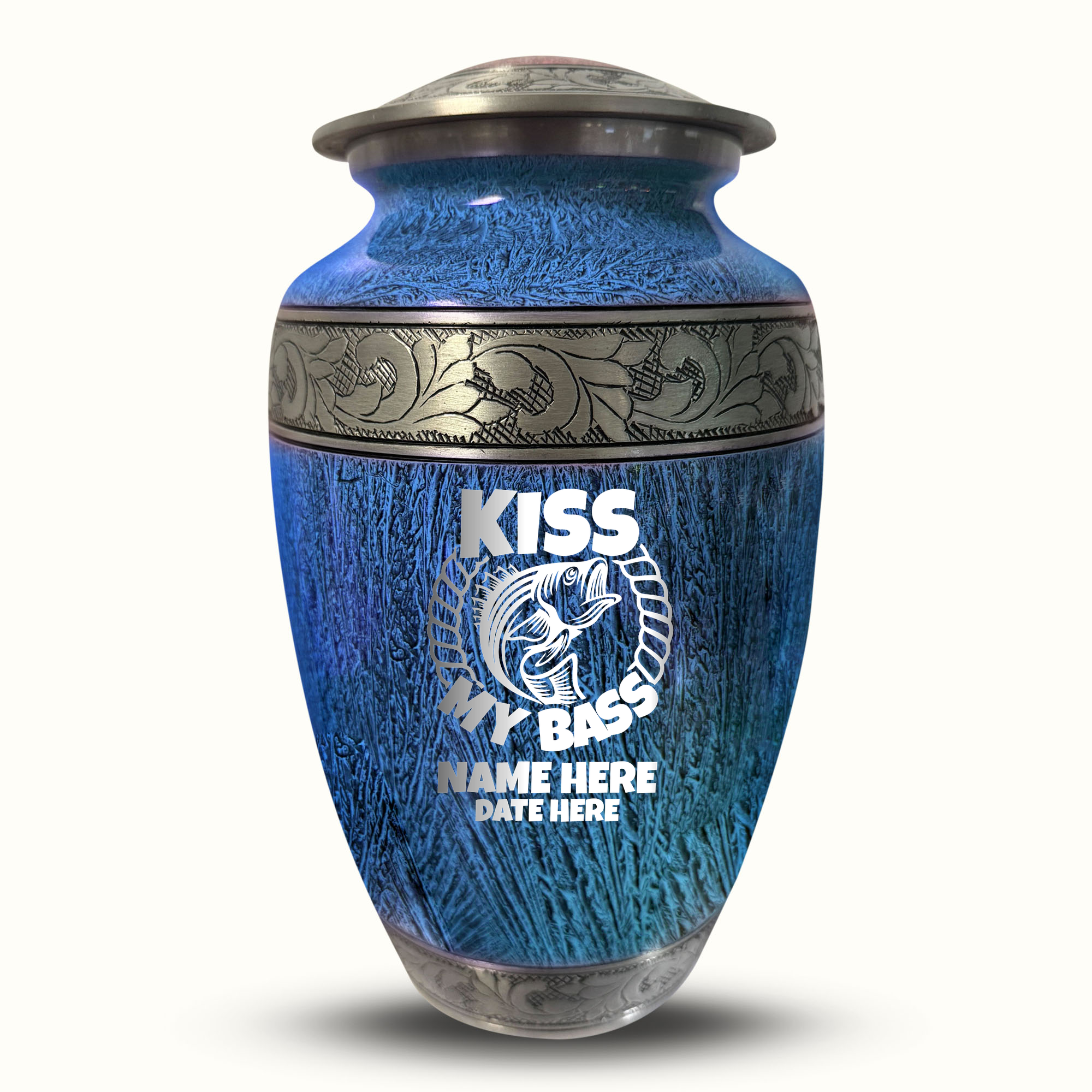 Custom Large Cremation Urn for Human Ashes - Elevate Collection - Funny Fishing Design - Distressed Finish - 200 Cubic Inch