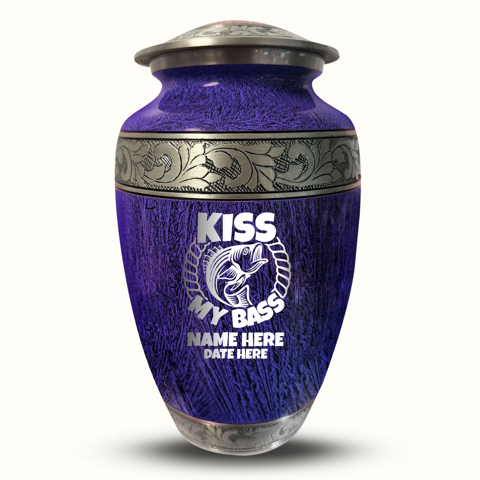 Custom Aluminum Human Urn - Elevate Collection - Funny Fishing Design - Distressed Finish - 200 Cubic Inch