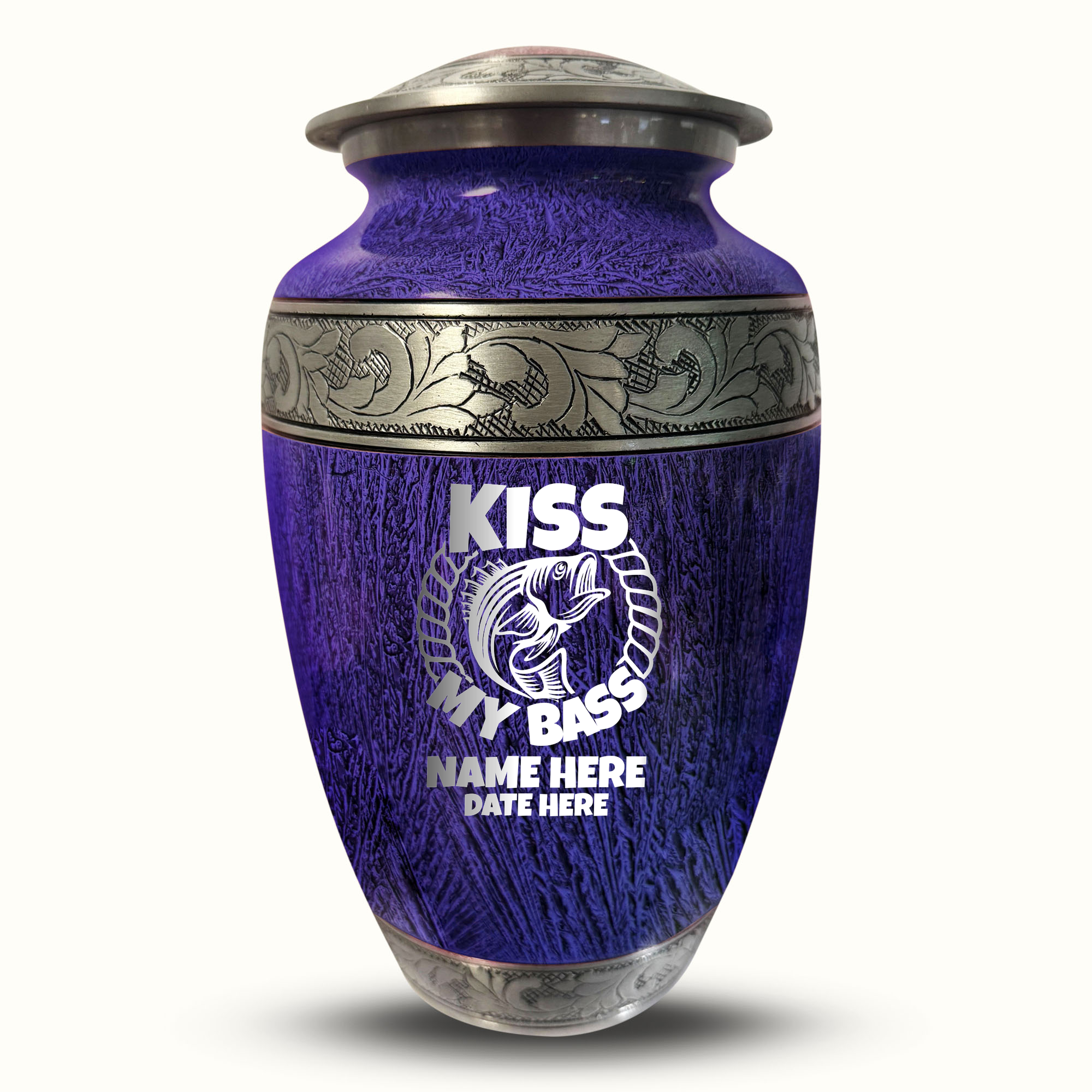 Custom Large Cremation Urn for Human Ashes - Elevate Collection - Funny Fishing Design - Distressed Finish - 200 Cubic Inch