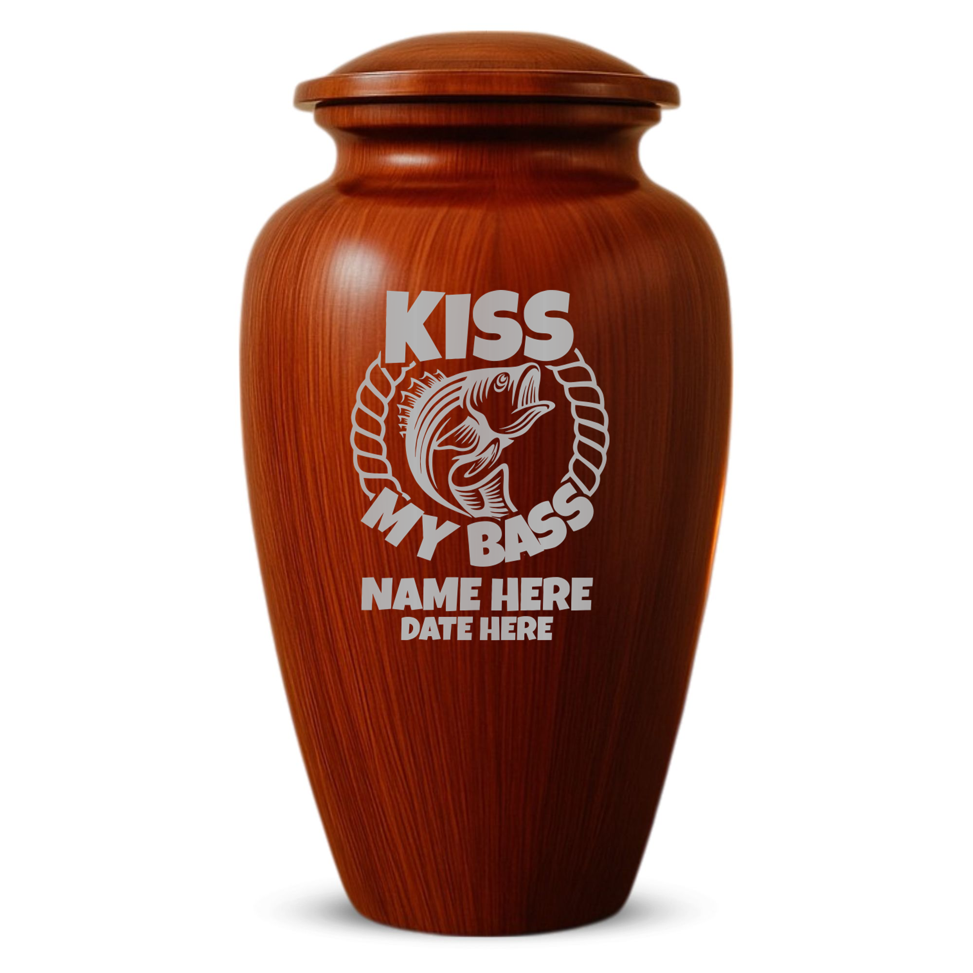 Human Cremation Urn - 200 Cubic Inch - Ingrained Wood Style Finish | Bass Fishing Humor