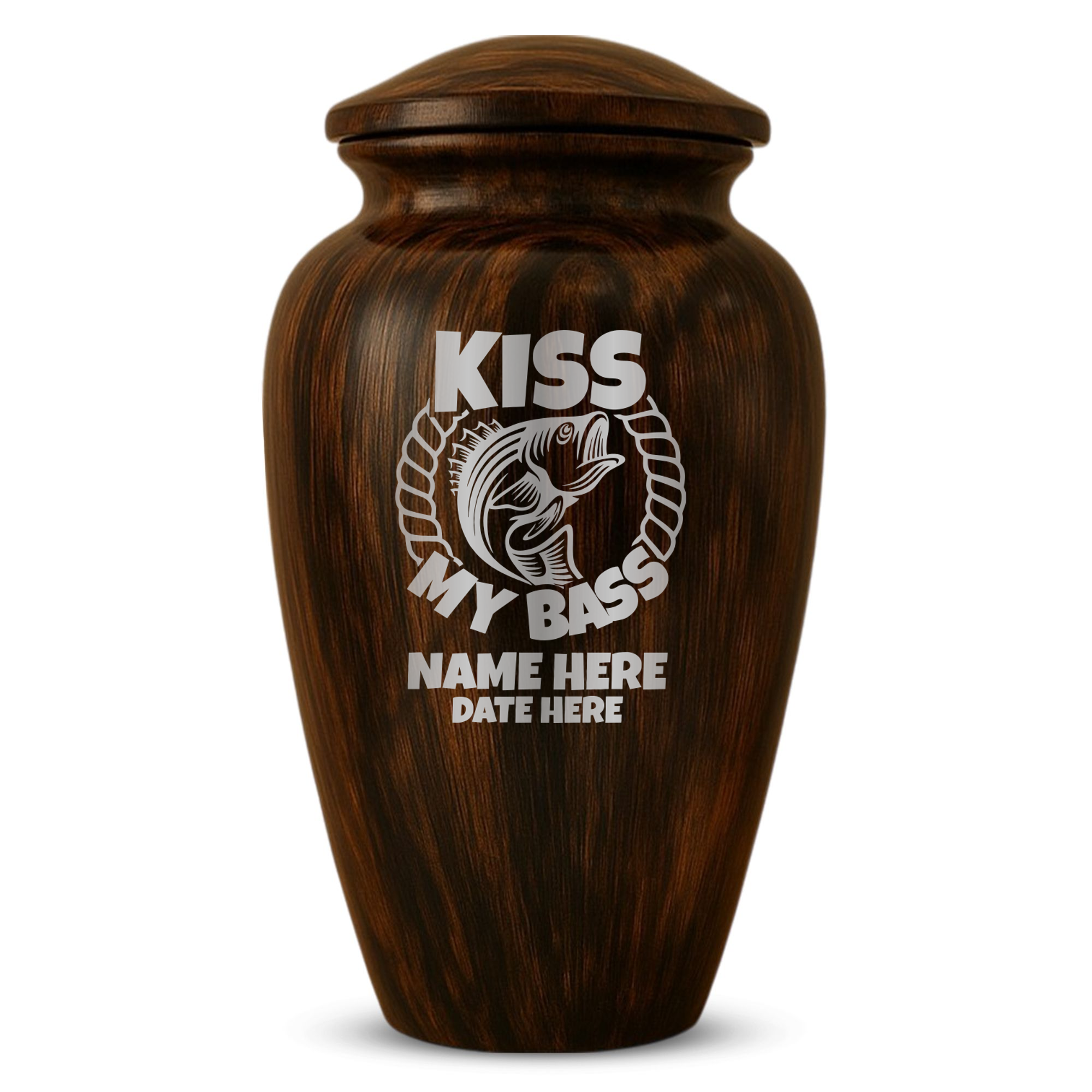 Human Cremation Urn - 200 Cubic Inch - Ingrained Wood Style Finish | Bass Fishing Humor