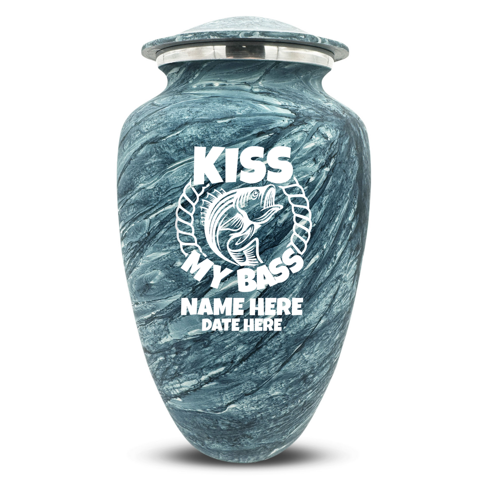 Custom Human Urns - Soft Whisper Collection - Funny Fishing Design - Distressed Finish - 200 Cubic Inch