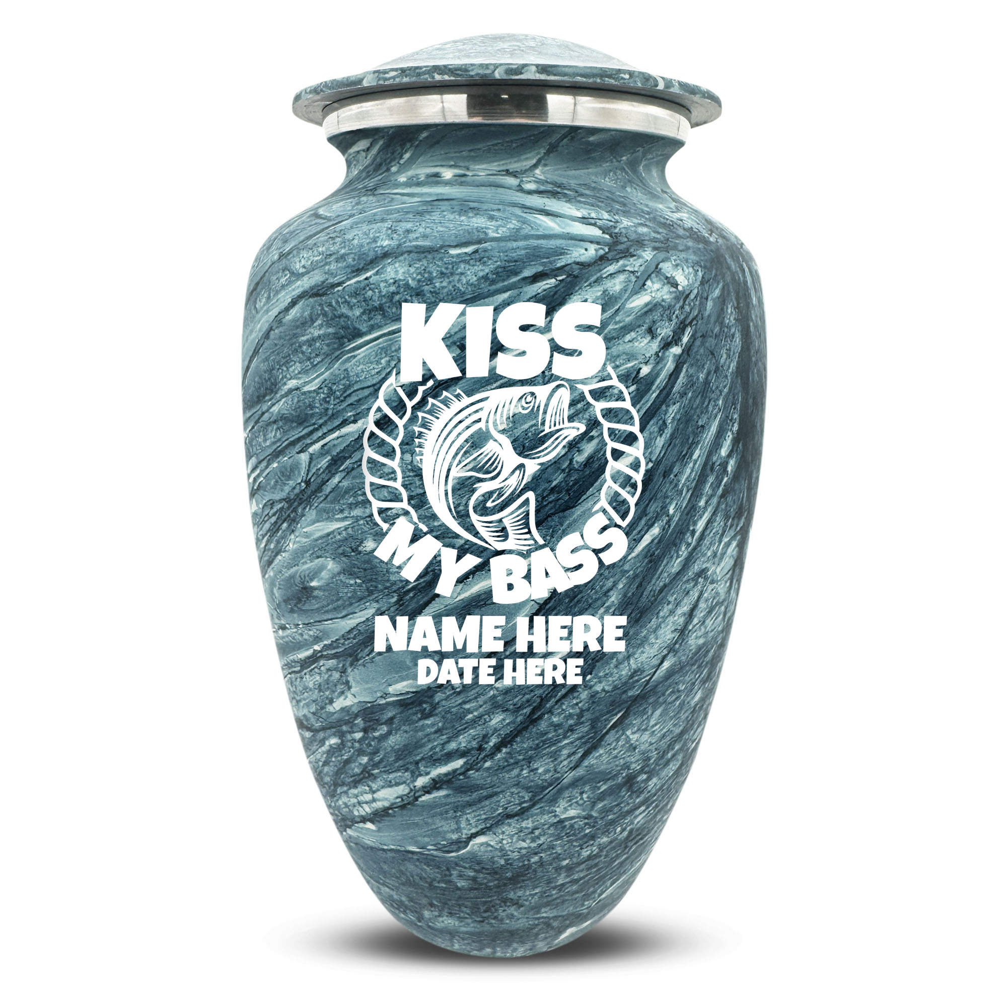 Custom Human Urns - Soft Whisper Collection - Funny Fishing Design - Distressed Finish - 200 Cubic Inch