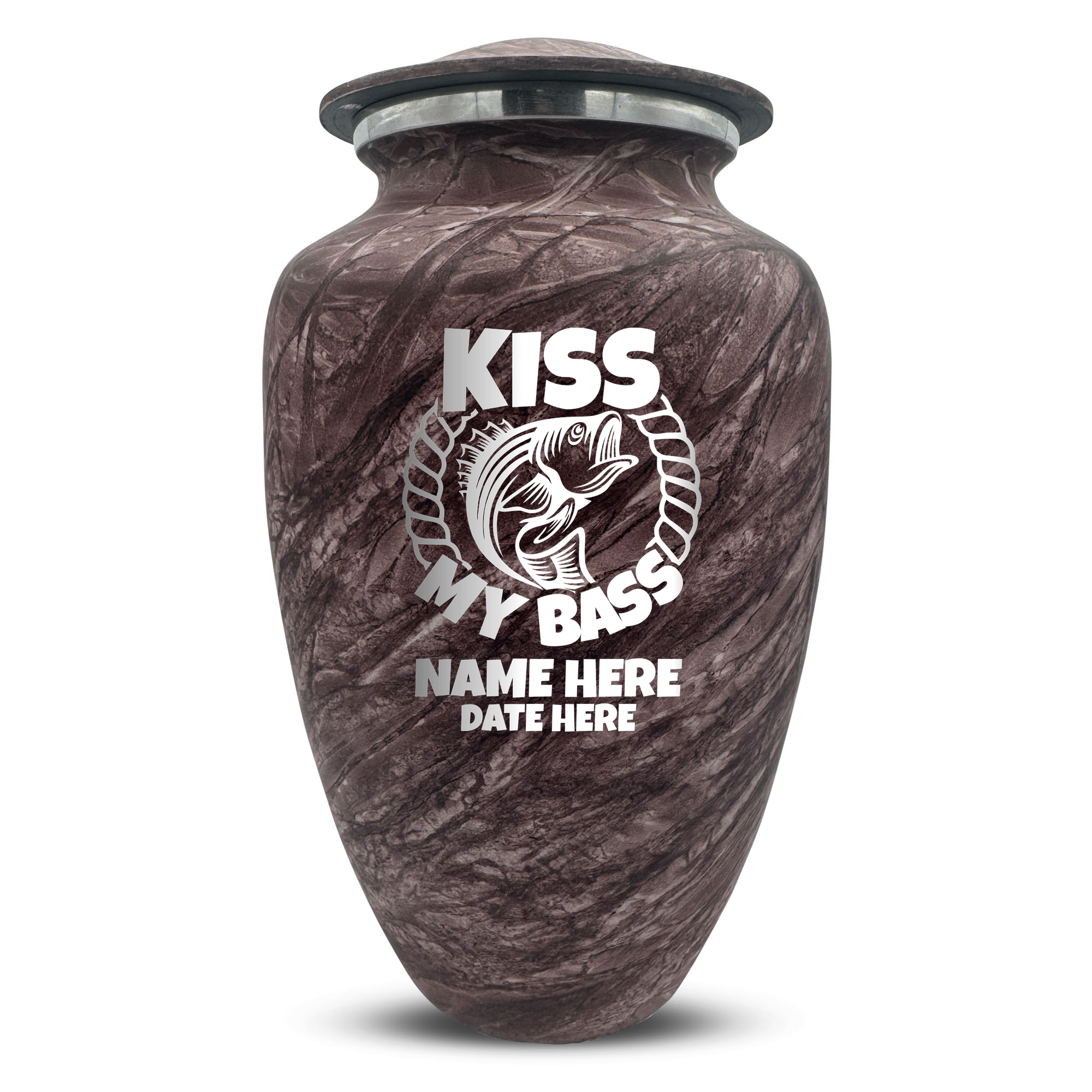 Custom Human Urns - Soft Whisper Collection - Funny Fishing Design - Distressed Finish - 200 Cubic Inch
