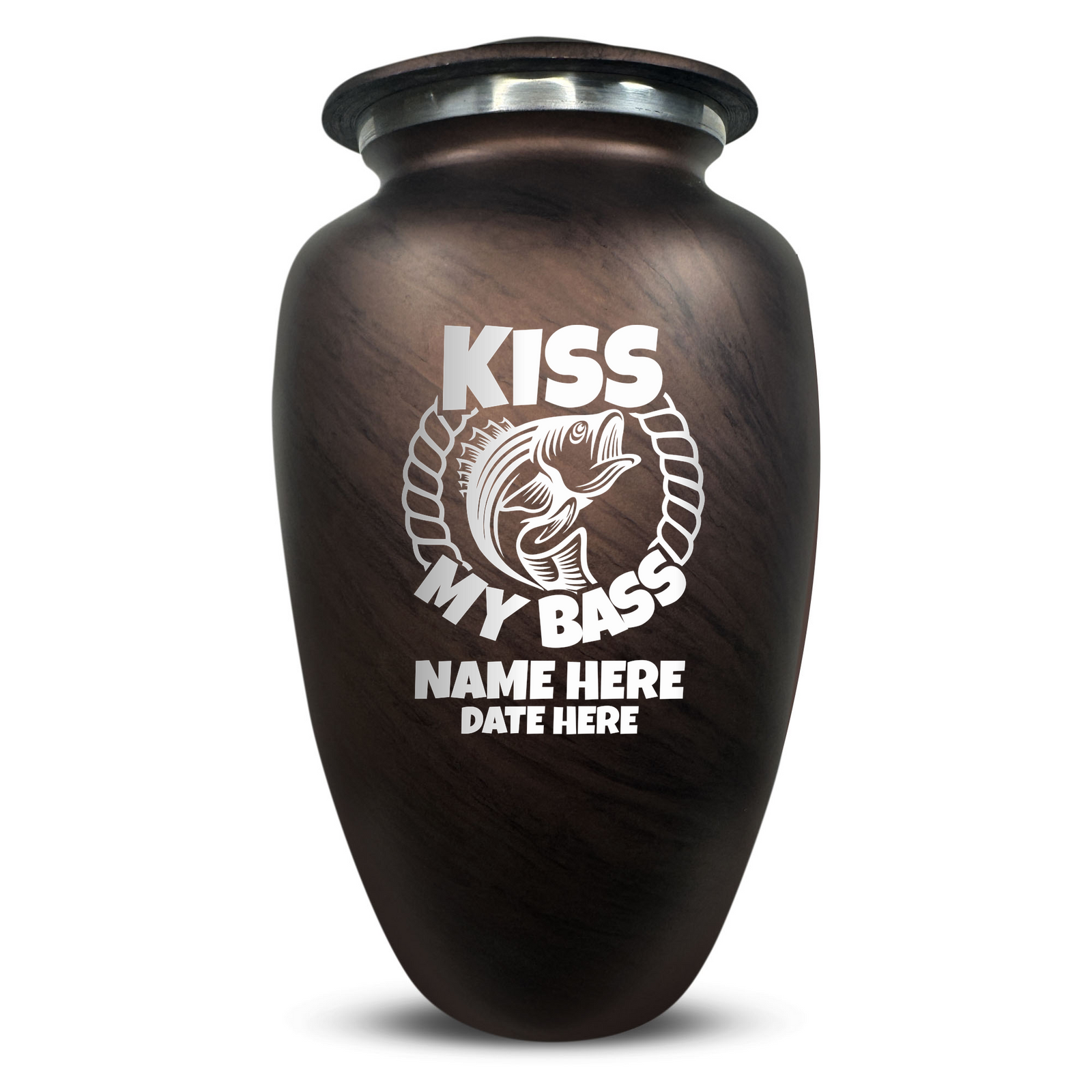 Custom Human Urns - Soft Whisper Collection - Funny Fishing Design - Distressed Finish - 200 Cubic Inch