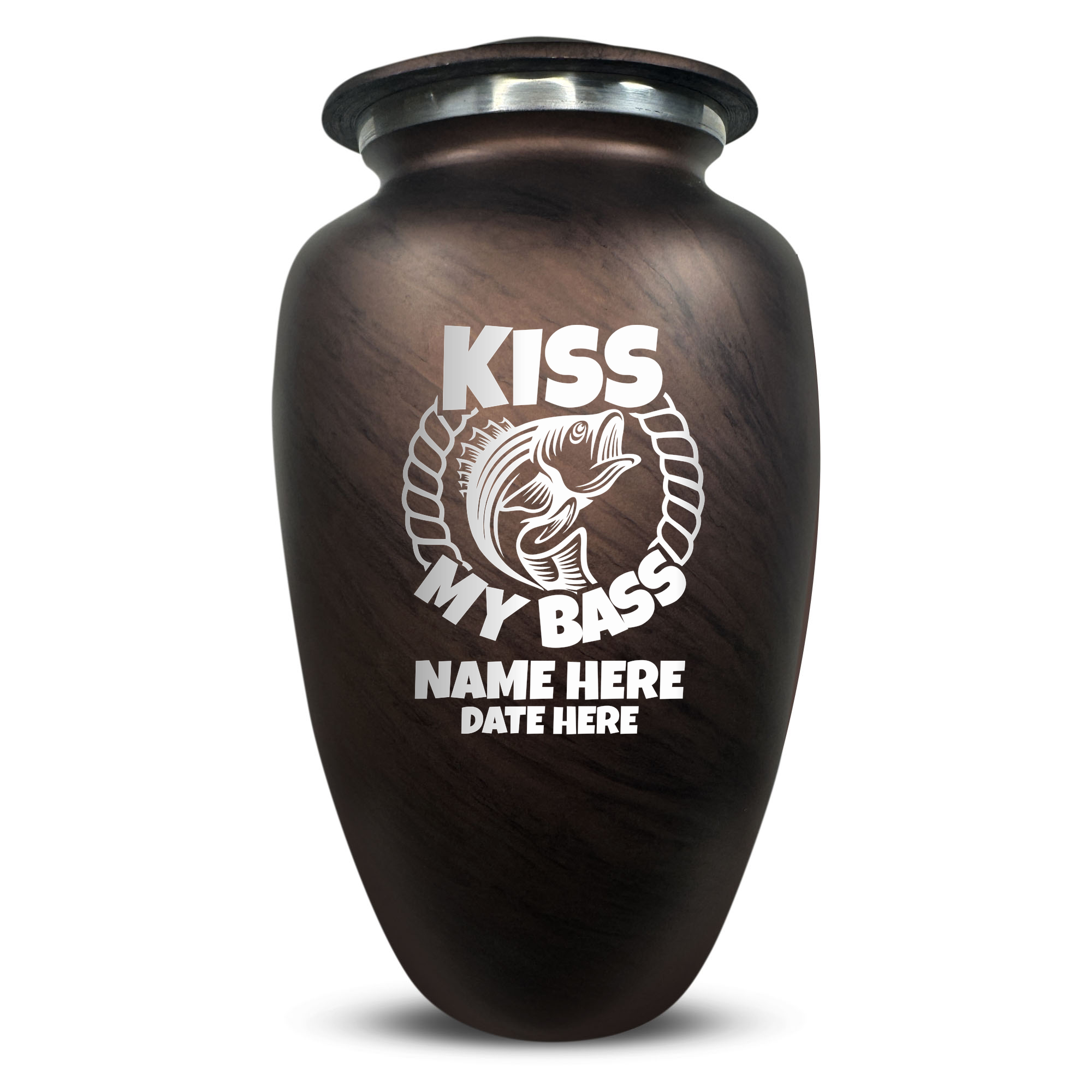 Custom Human Urns - Soft Whisper Collection - Funny Fishing Design - Distressed Finish - 200 Cubic Inch