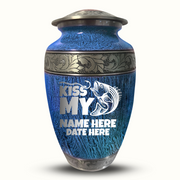Custom Aluminum Human Urn - Elevate Collection - Funny Fishing Design - Distressed Finish - 200 Cubic Inch