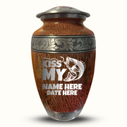 Custom Aluminum Human Urn - Elevate Collection - Funny Fishing Design - Distressed Finish - 200 Cubic Inch