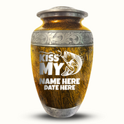 Custom Aluminum Human Urn - Elevate Collection - Funny Fishing Design - Distressed Finish - 200 Cubic Inch