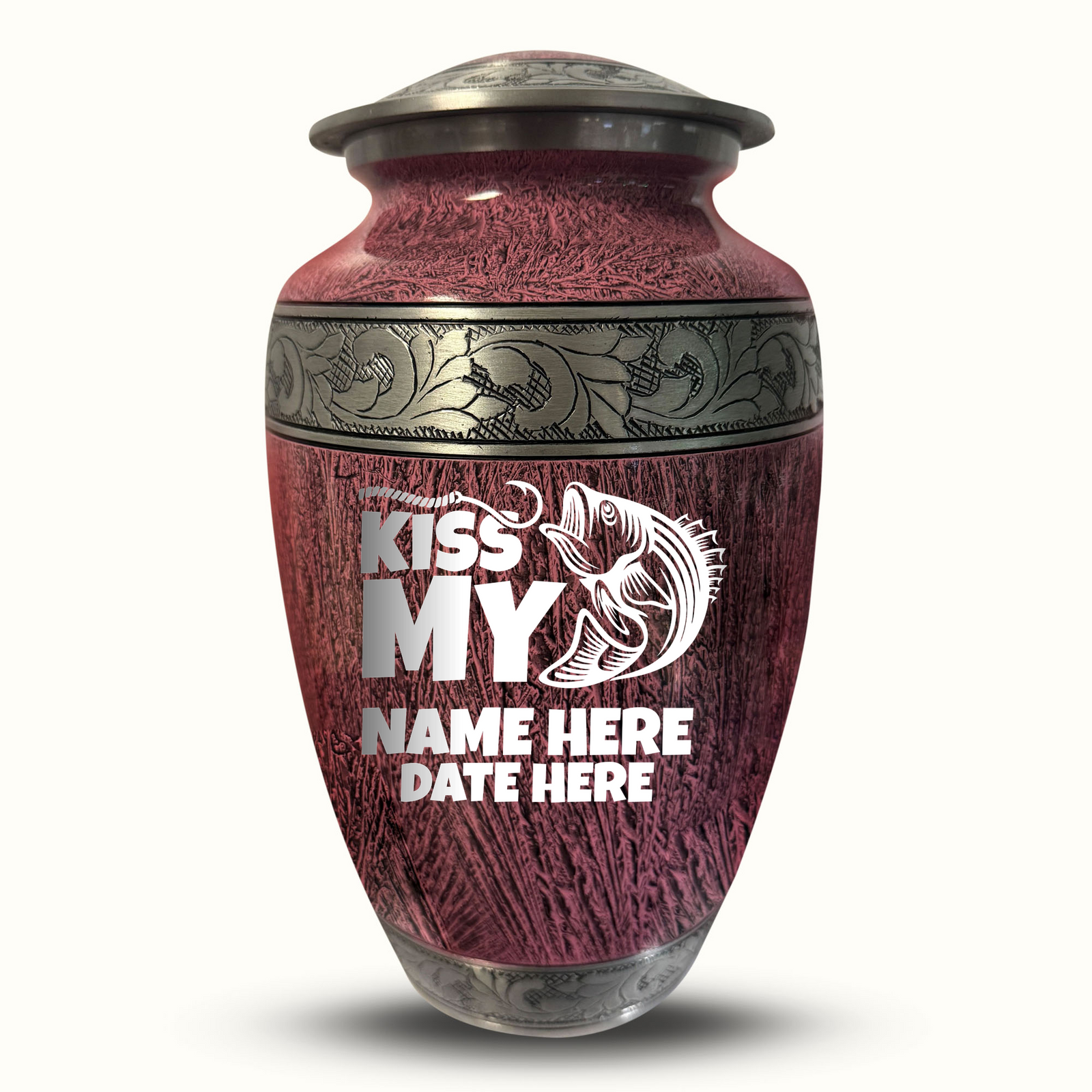Custom Aluminum Human Urn - Elevate Collection - Funny Fishing Design - Distressed Finish - 200 Cubic Inch