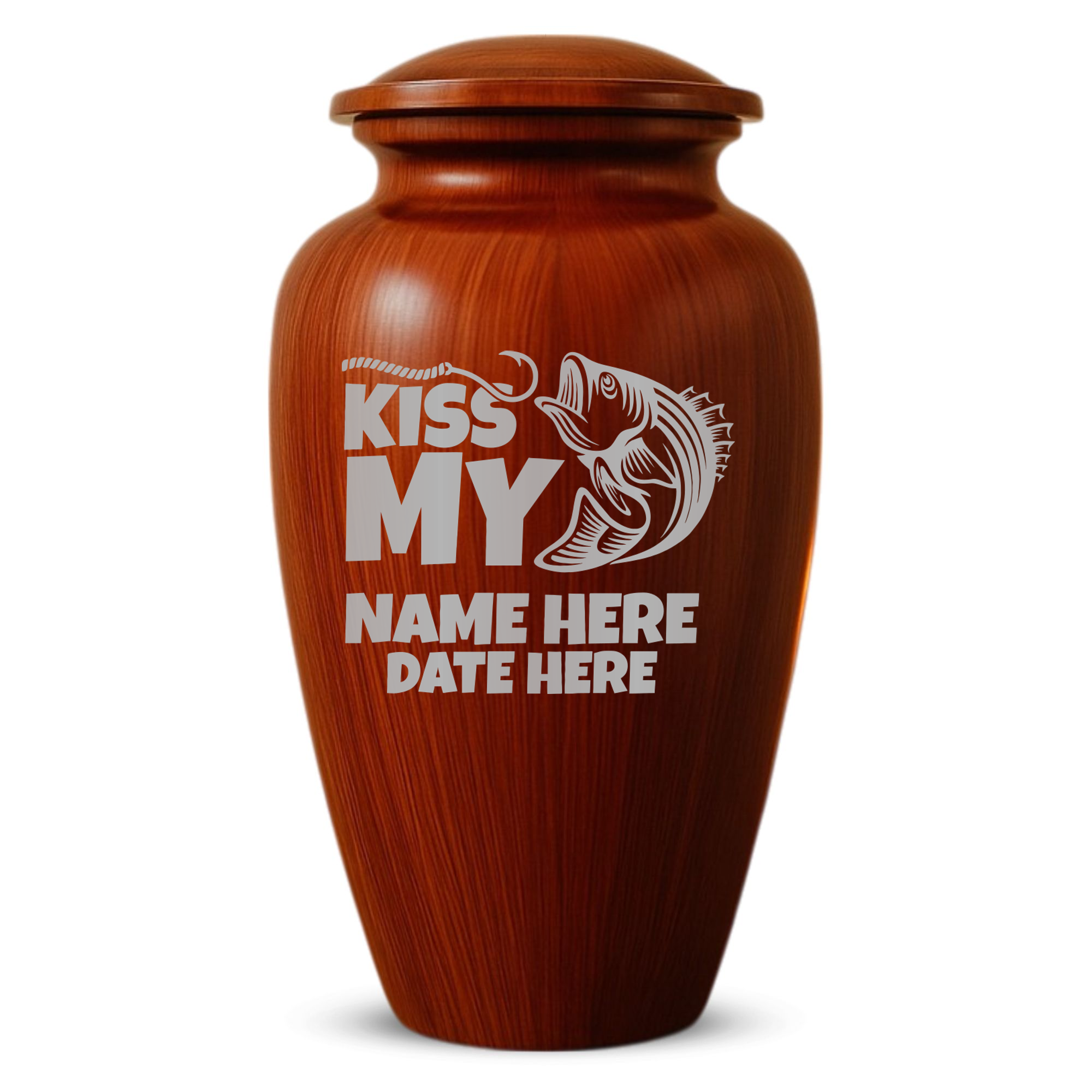 Human Cremation Urn - 200 Cubic Inch - Ingrained Wood Style Finish | Bass Fishing Humor