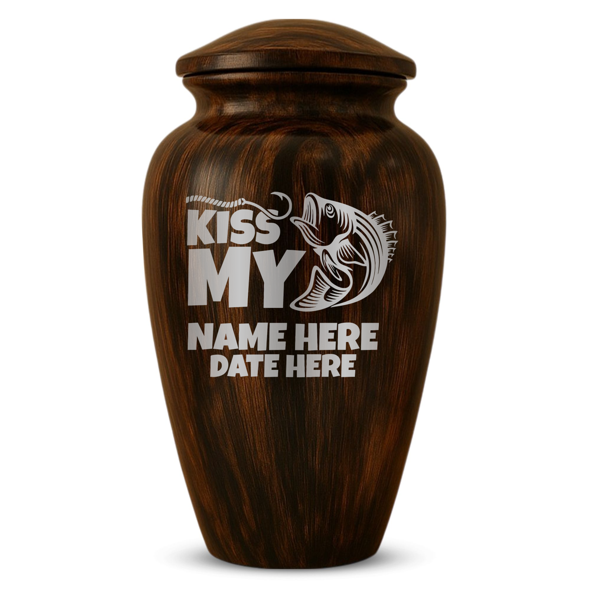 Human Cremation Urn - 200 Cubic Inch - Ingrained Wood Style Finish | Bass Fishing Humor