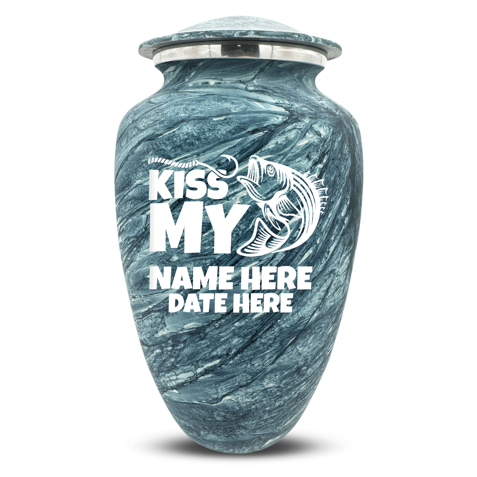 Custom Human Urns - Soft Whisper Collection - Funny Fishing Design - Distressed Finish - 200 Cubic Inch