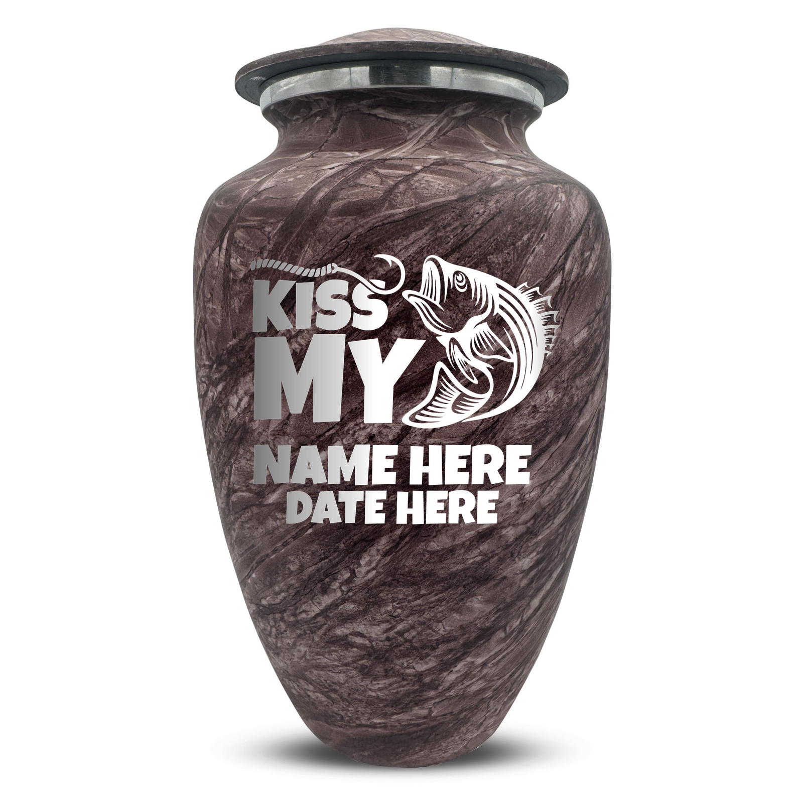 Custom Human Urns - Soft Whisper Collection - Funny Fishing Design - Distressed Finish - 200 Cubic Inch