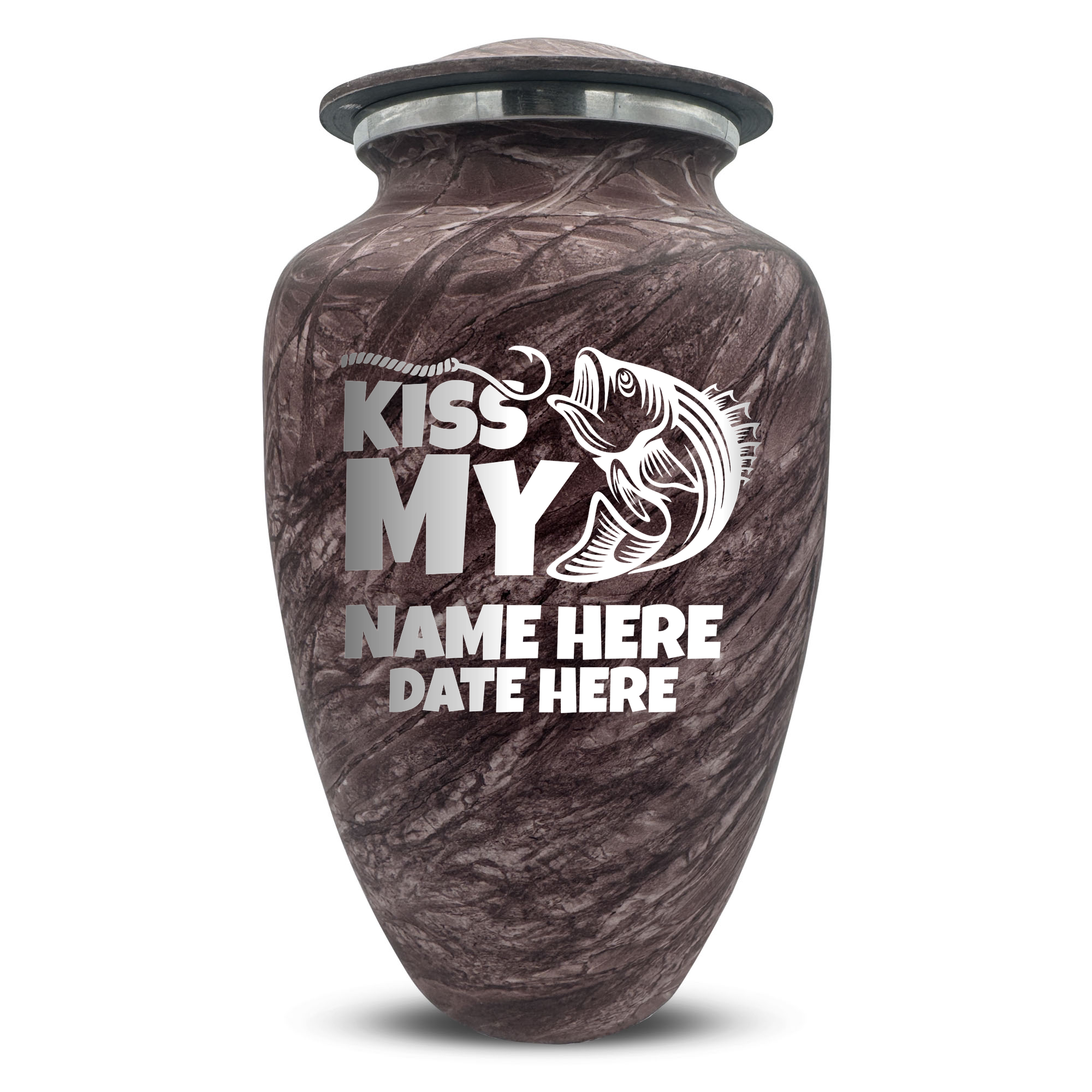 Custom Human Urns - Soft Whisper Collection - Funny Fishing Design - Distressed Finish - 200 Cubic Inch