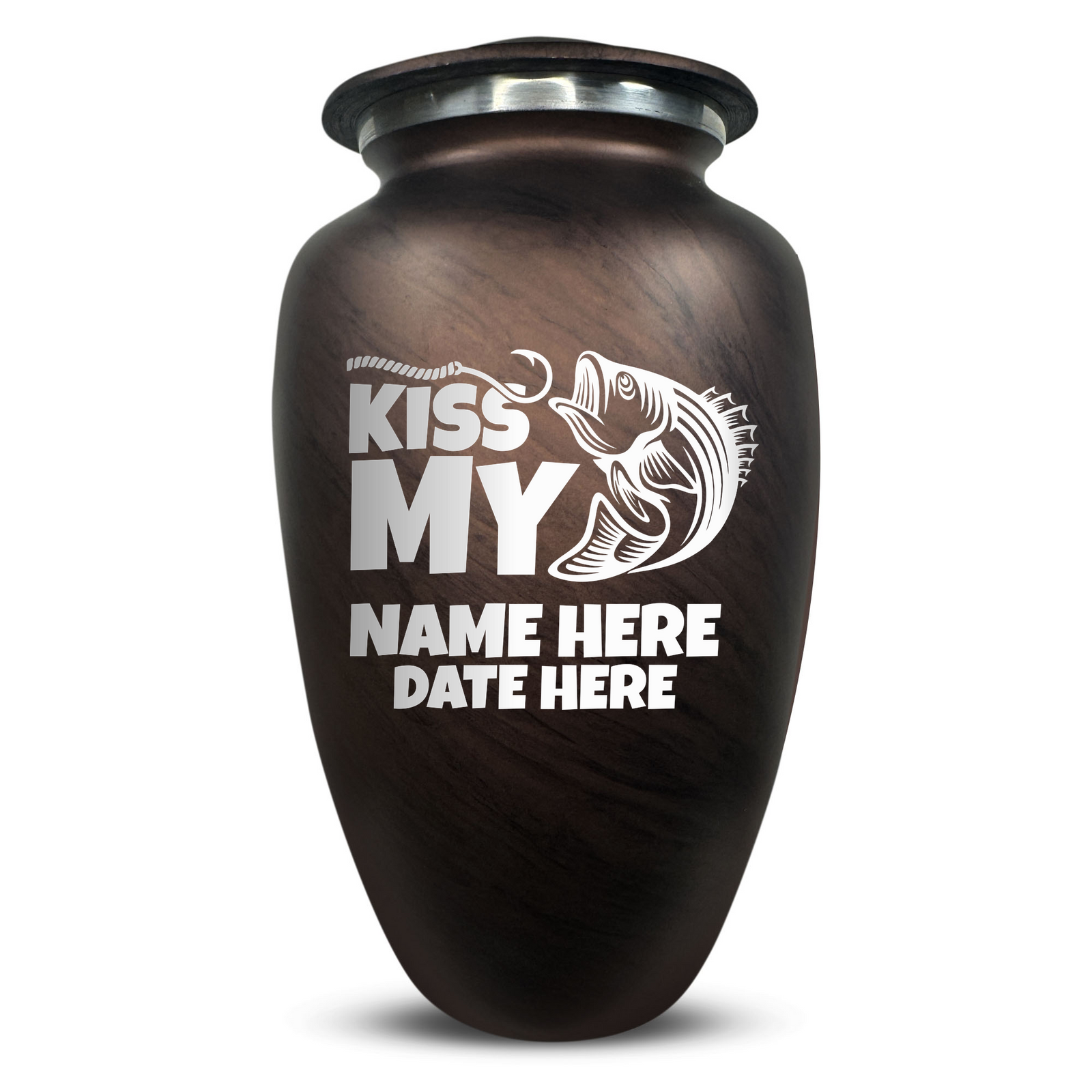 Custom Human Urns - Soft Whisper Collection - Funny Fishing Design - Distressed Finish - 200 Cubic Inch