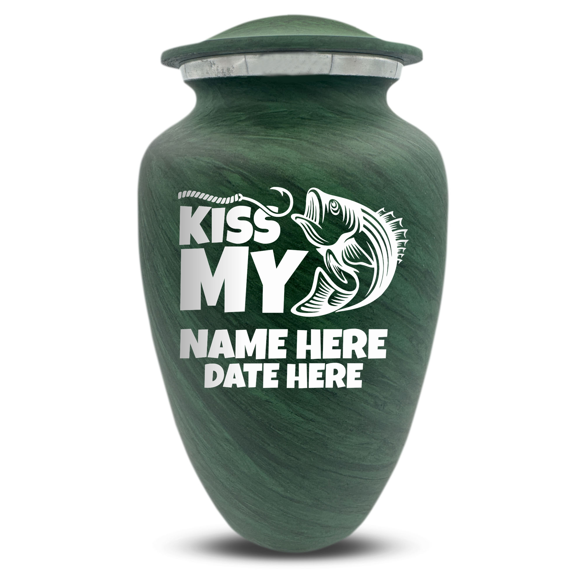 Custom Human Urns - Soft Whisper Collection - Funny Fishing Design - Distressed Finish - 200 Cubic Inch