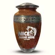 Custom Aluminum Human Urn - Elevate Collection - Funny Fishing Design - Distressed Finish - 200 Cubic Inch