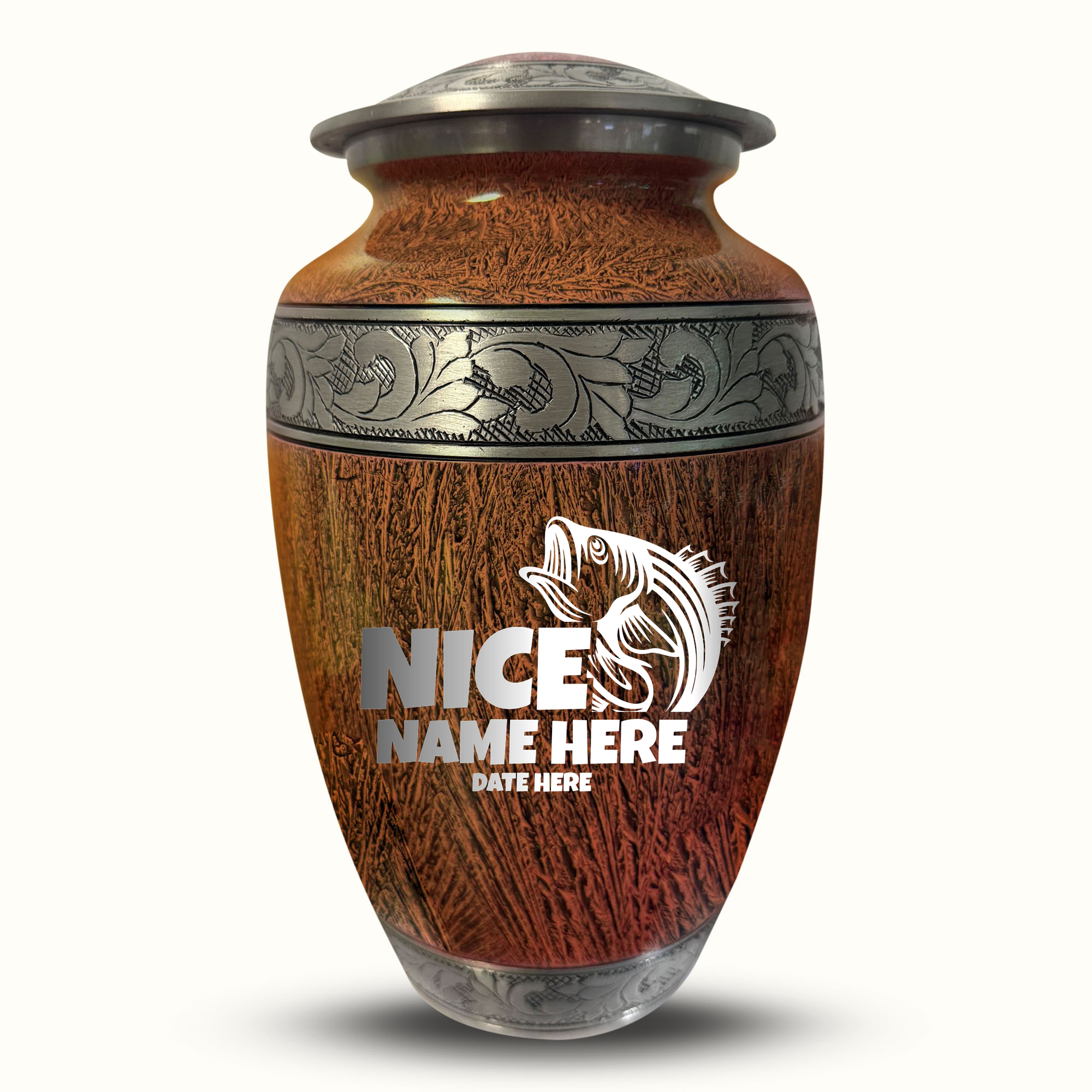 Custom Large Cremation Urn for Human Ashes - Elevate Collection - Funny Fishing Design - Distressed Finish - 200 Cubic Inch
