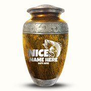 Custom Aluminum Human Urn - Elevate Collection - Funny Fishing Design - Distressed Finish - 200 Cubic Inch