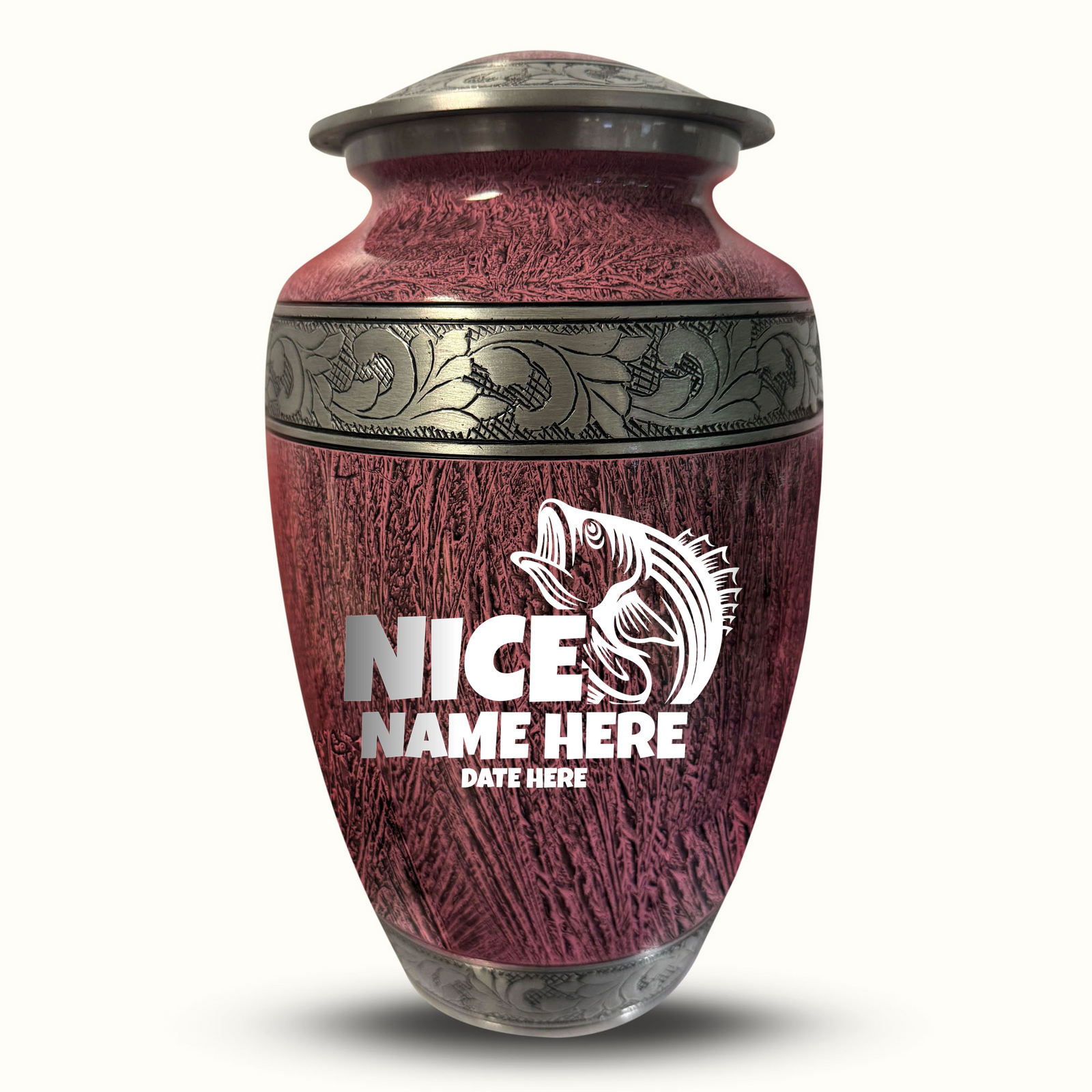 Custom Aluminum Human Urn - Elevate Collection - Funny Fishing Design - Distressed Finish - 200 Cubic Inch