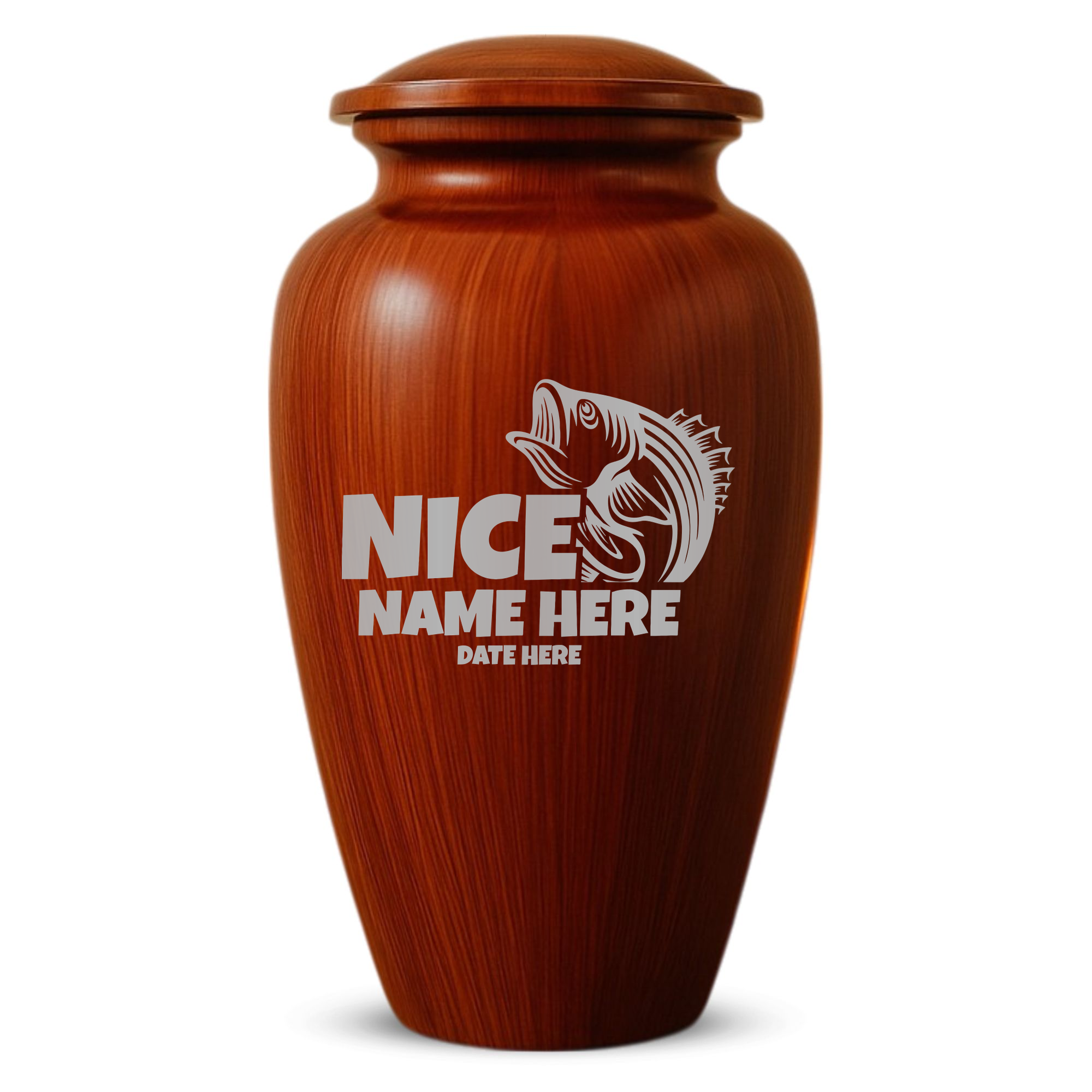 Human Cremation Urn - 200 Cubic Inch - Ingrained Wood Style Finish | Bass Fishing Humor