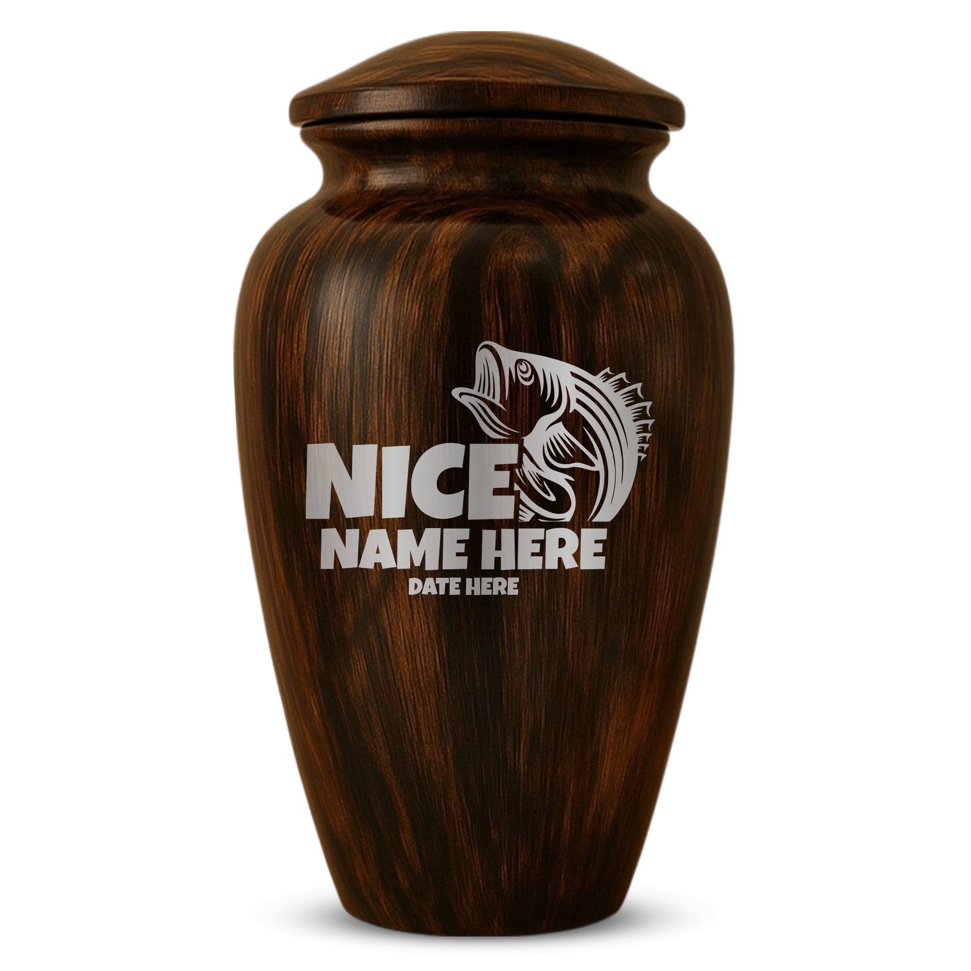 Human Cremation Urn - 200 Cubic Inch - Ingrained Wood Style Finish | Bass Fishing Humor