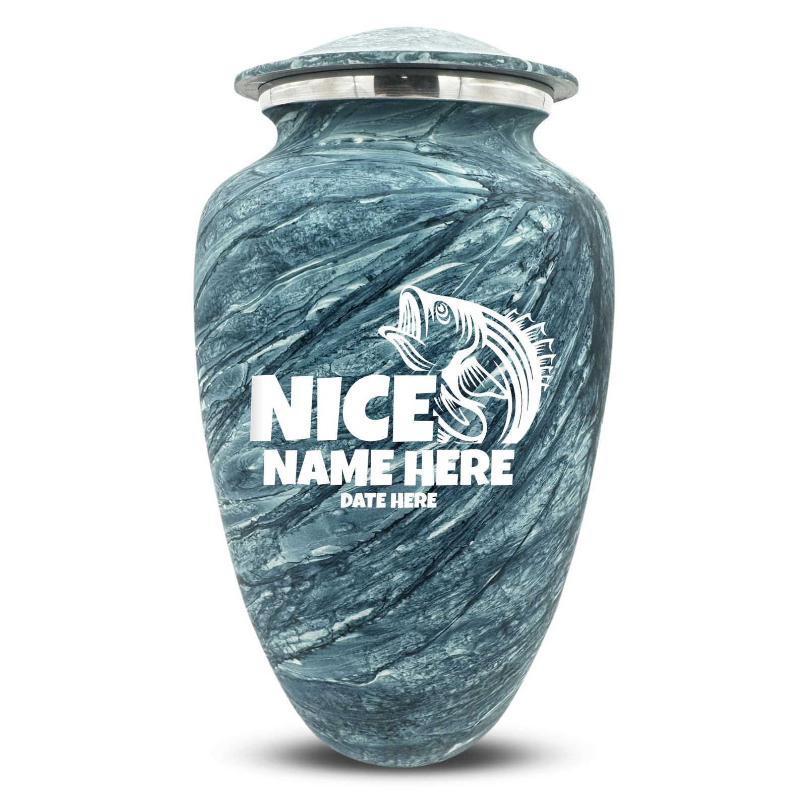Custom Human Urns - Soft Whisper Collection - Funny Fishing Design - Distressed Finish - 200 Cubic Inch
