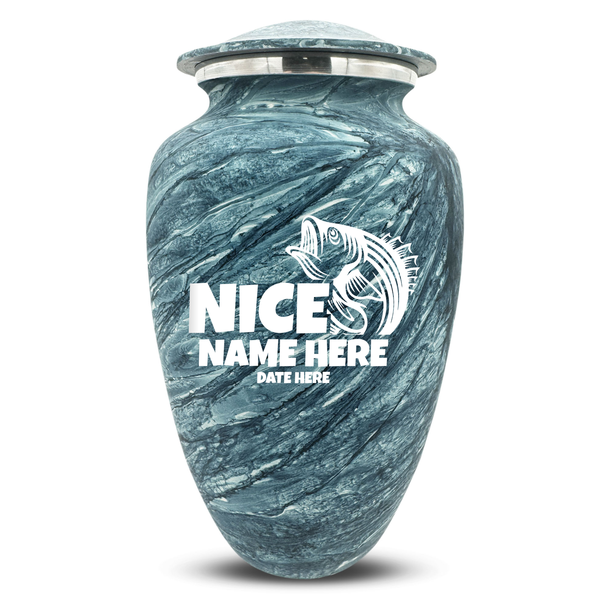 Custom Human Urns - Soft Whisper Collection - Funny Fishing Design - Distressed Finish - 200 Cubic Inch