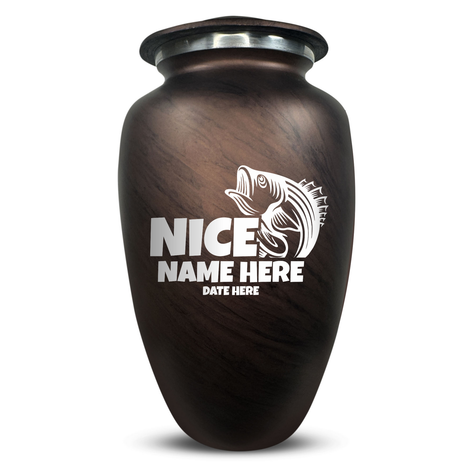 Custom Human Urns - Soft Whisper Collection - Funny Fishing Design - Distressed Finish - 200 Cubic Inch