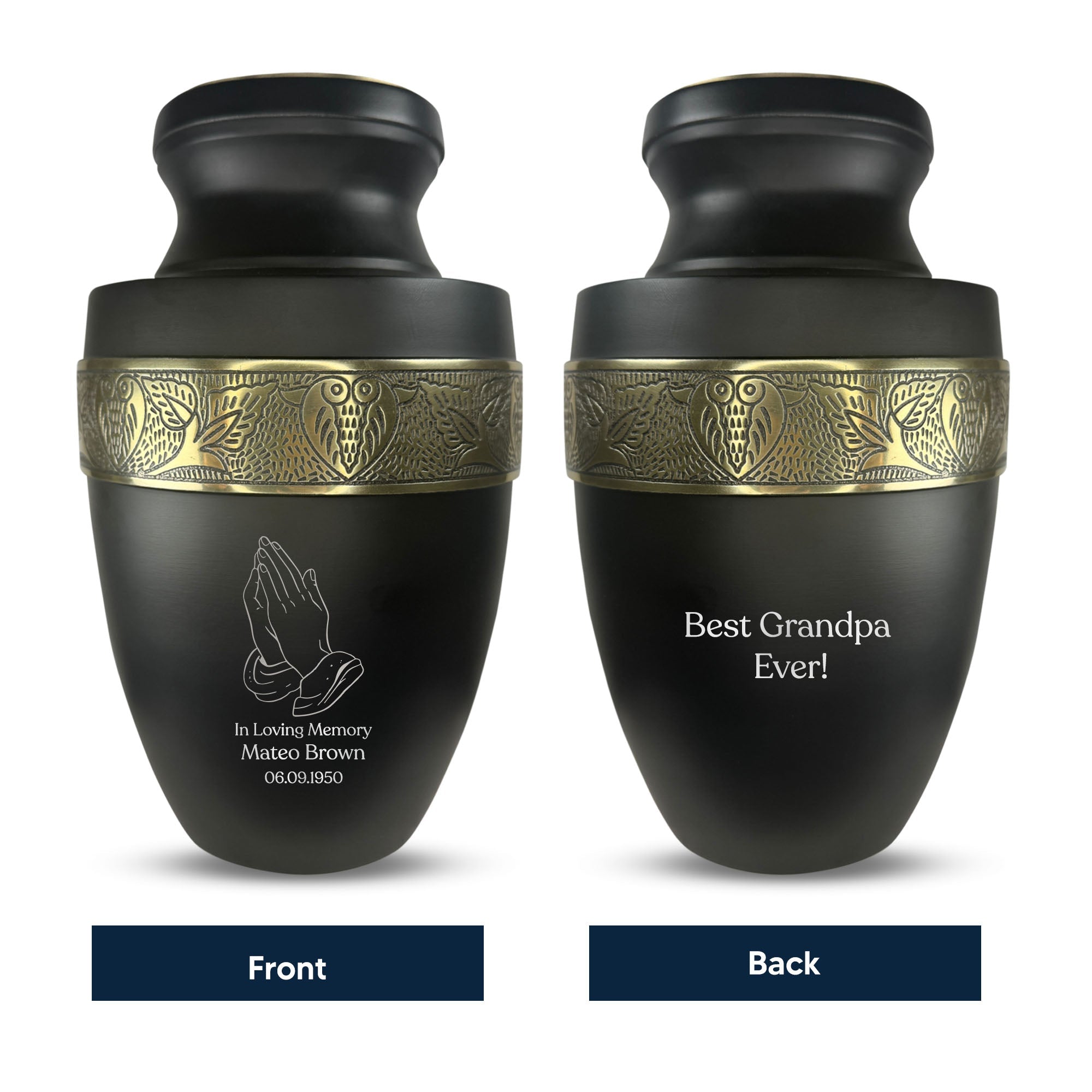Custom Aluminum Human Urn - Funny Fishing Design - Elite Collection with Gold Inlay - 200 Cubic Inch