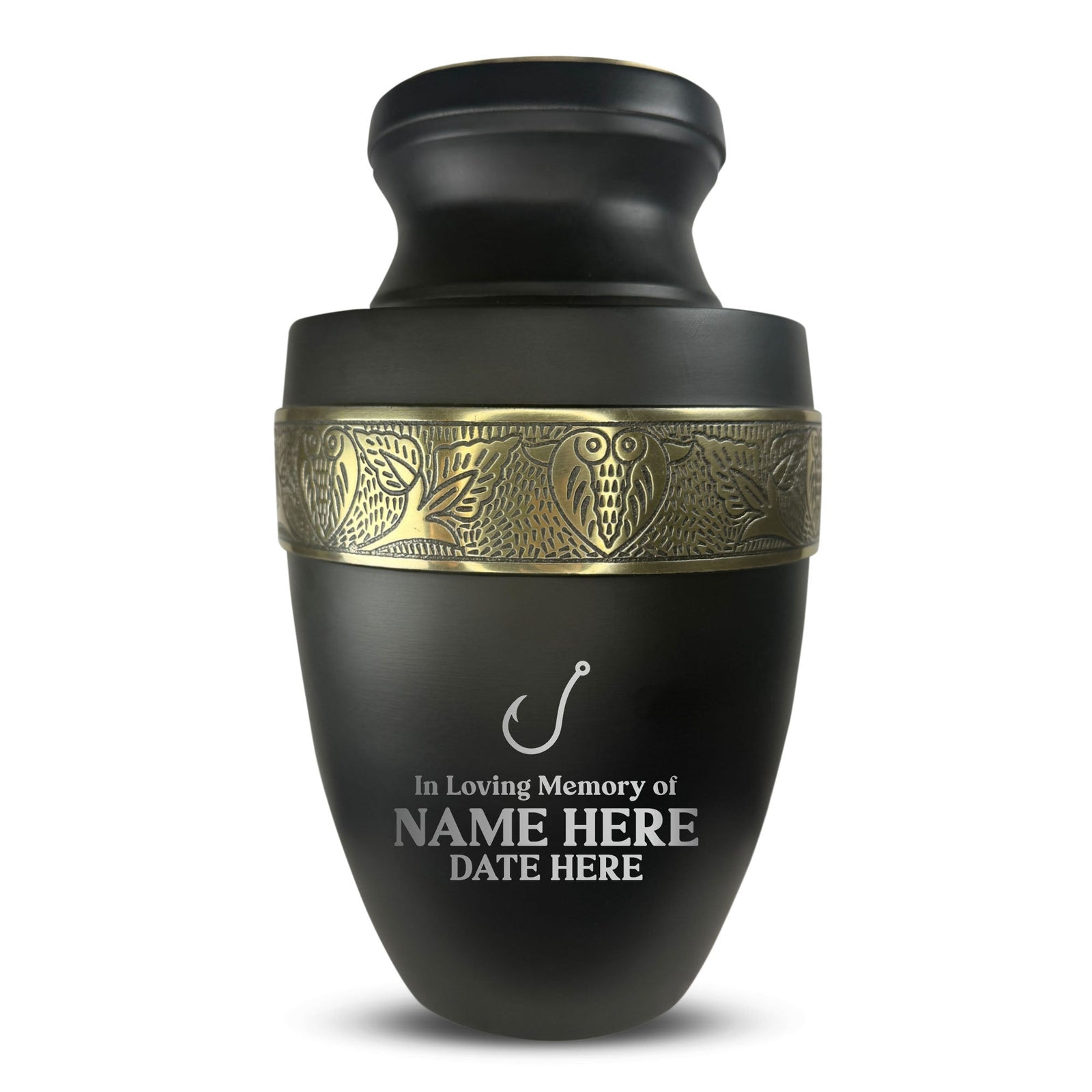 Custom Aluminum Human Urn - Funny Fishing Design - Elite Collection with Gold Inlay - 200 Cubic Inch