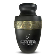 Custom Aluminum Human Urn - Funny Fishing Design - Elite Collection with Gold Inlay - 200 Cubic Inch