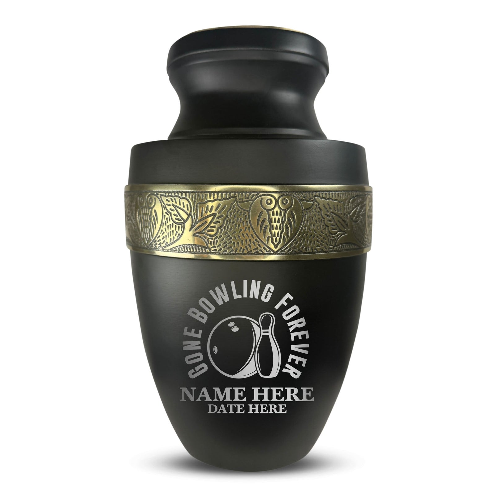 Custom Aluminum Human Urn - Funny Bowling Design - Elite Collection with Gold Inlay - 200 Cubic Inch