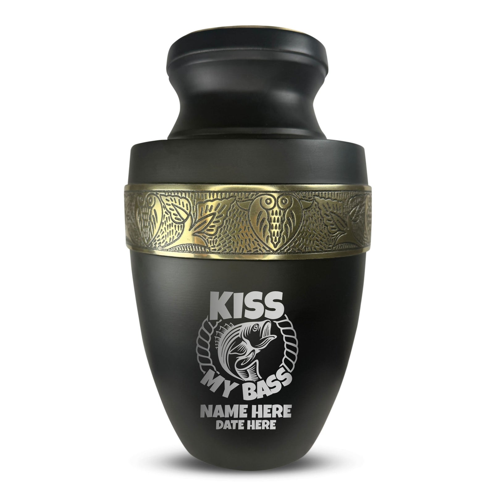 Custom Aluminum Human Urn - Funny Fishing Design - Elite Collection with Gold Inlay - 200 Cubic Inch