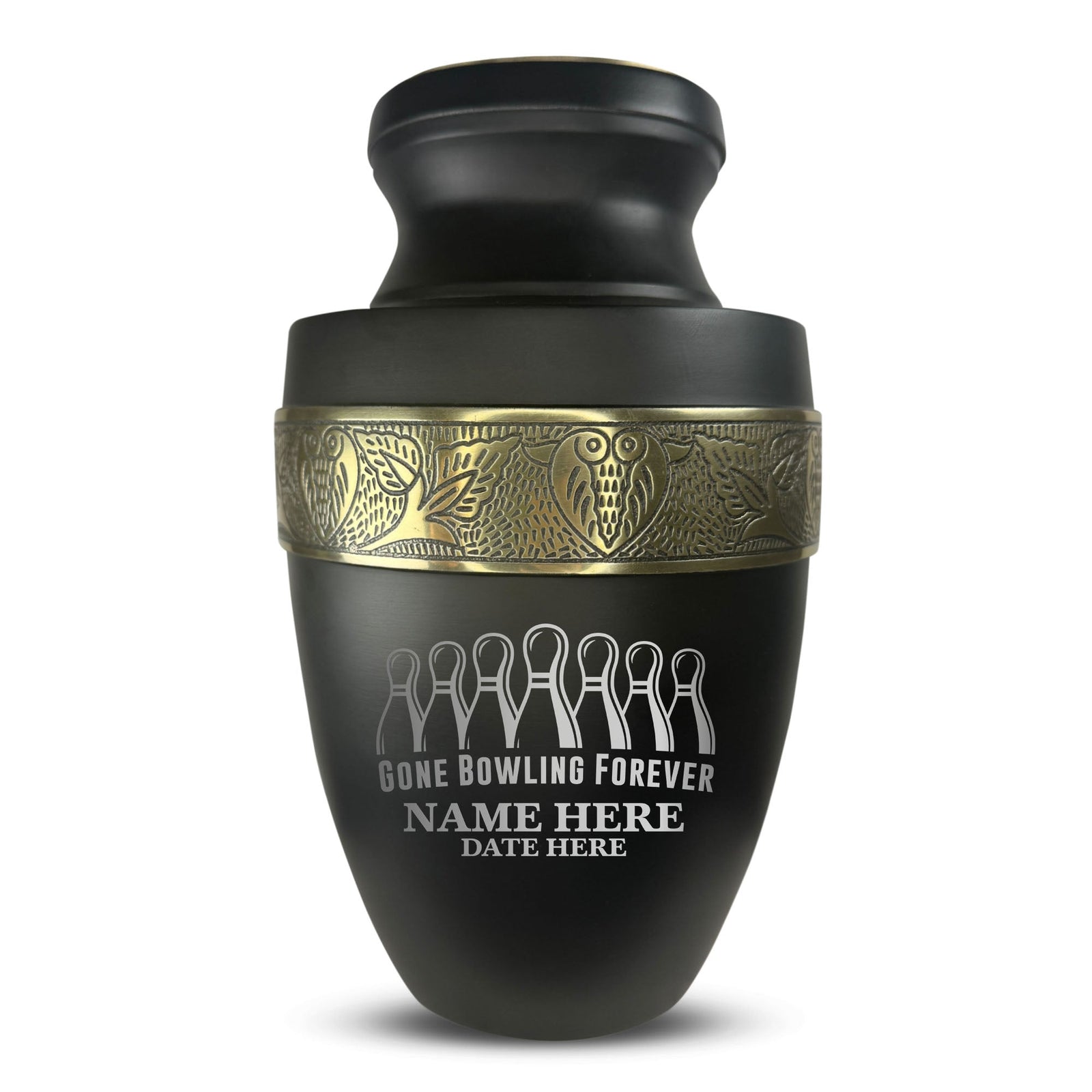 Custom Aluminum Human Urn - Funny Bowling Design - Elite Collection with Gold Inlay - 200 Cubic Inch
