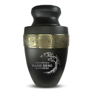 Personalized Adult Human Cremation Urn with Custom Engraved Name on Metal Aluminum Vessel for Ashes and Remains | Elite Series Human Urn with Gold Inlay | 200 Lbs | Tree | Black