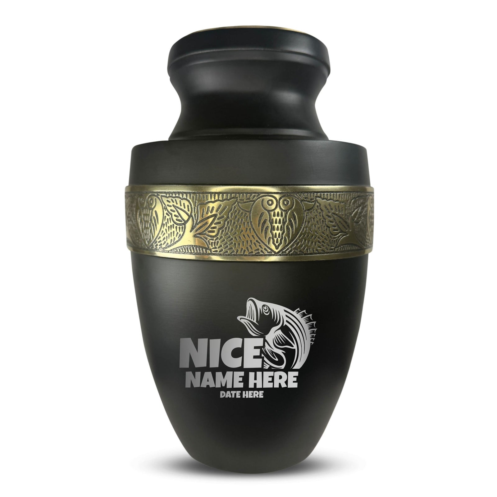 Custom Aluminum Human Urn - Funny Fishing Design - Elite Collection with Gold Inlay - 200 Cubic Inch
