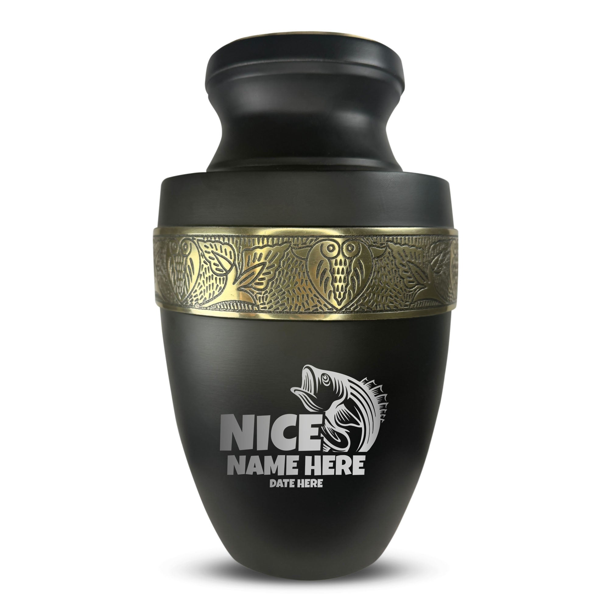 Custom Aluminum Human Urn - Funny Fishing Design - Elite Collection with Gold Inlay - 200 Cubic Inch